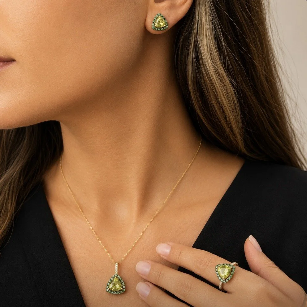 6CT YELLOW CITRINE + 2CT GREEN GARNET SET 14K YELLOW GOLD 11.32 G