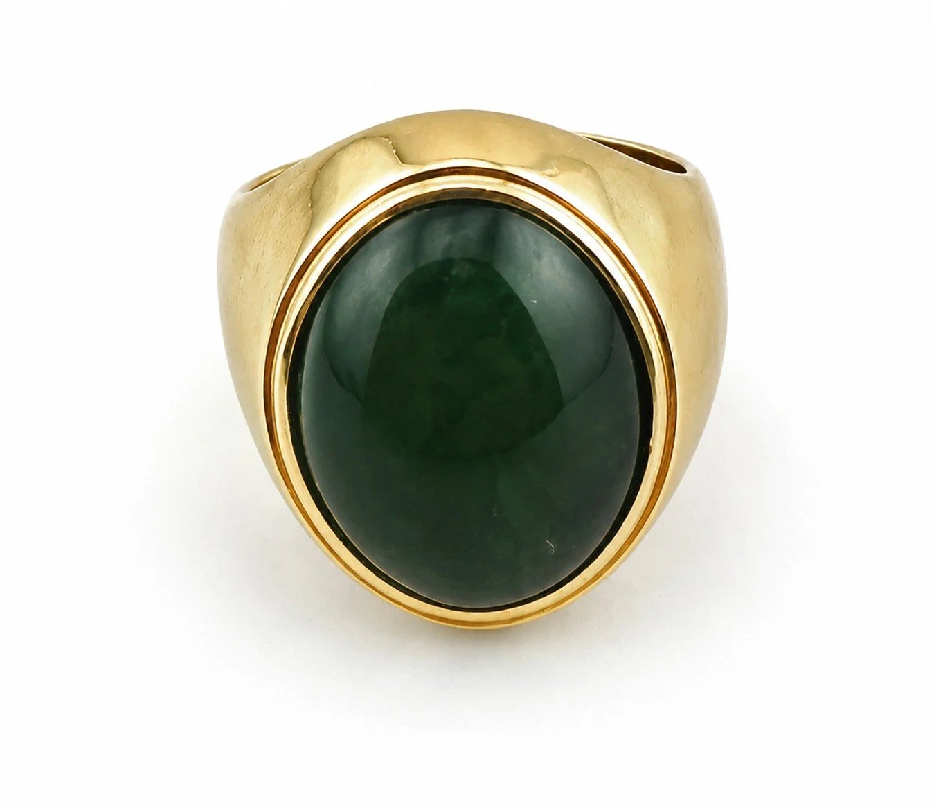 15 CT JADE SIGNET RING - 14K YELLOW GOLD - 15MM X 21MM JADE - SIZE 9