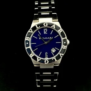 LADIES BVLGARI SD38SS DATE BLUE DIAL AUTO S/S 28MM — LOVEJOY ANTIQUES