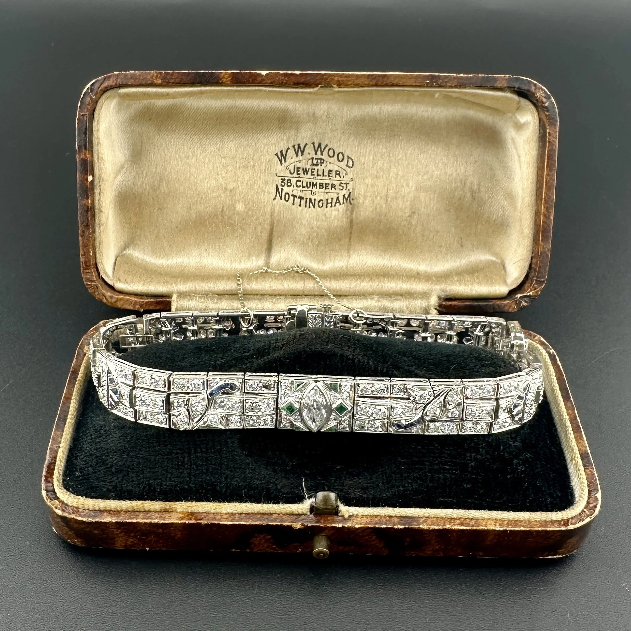 6.75CTW DIAMOND / 0.30CTW EMERALD / 0.60CTW SAPPHIRE BRACELET - PLATINUM - 7" - BOX