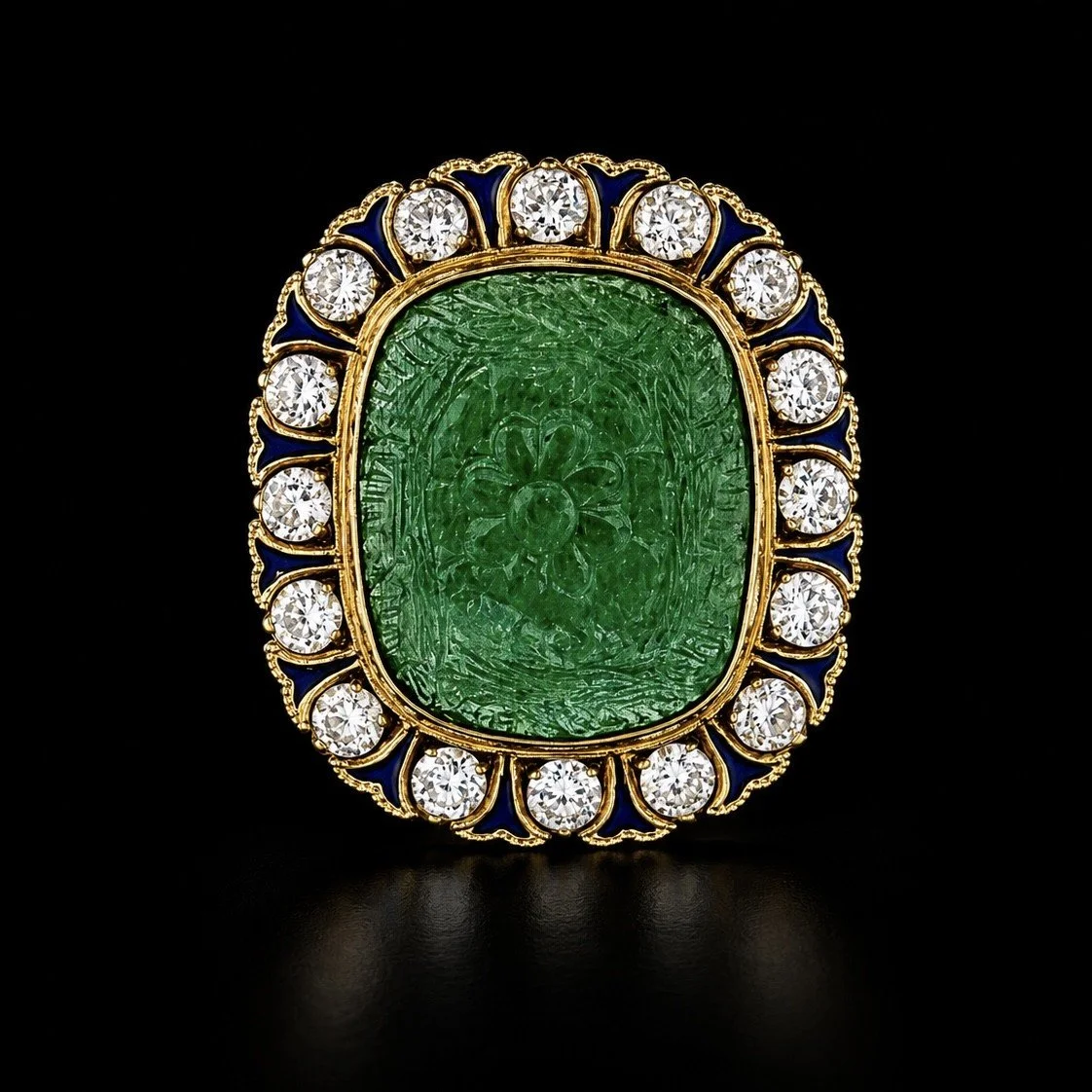 Beautifully Carved 15 Carat Emerald Cocktail Ring