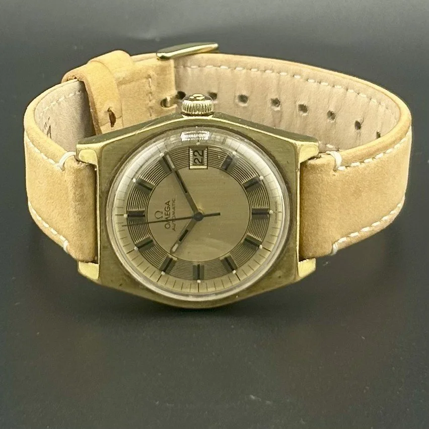 OMEGA AUTOMATIC 1970'S VINATGE DATE S/S LEATHER STRAP