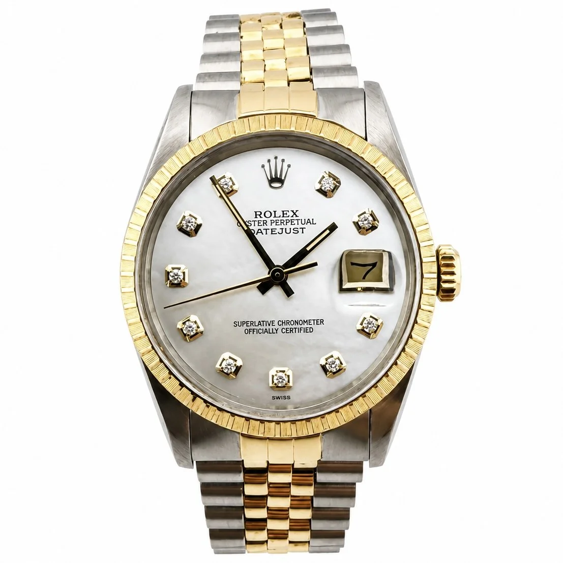 ROLEX DATE 34MM 15053 DIAMOND MOP DIAL - TWO TONE CIRCA 1985