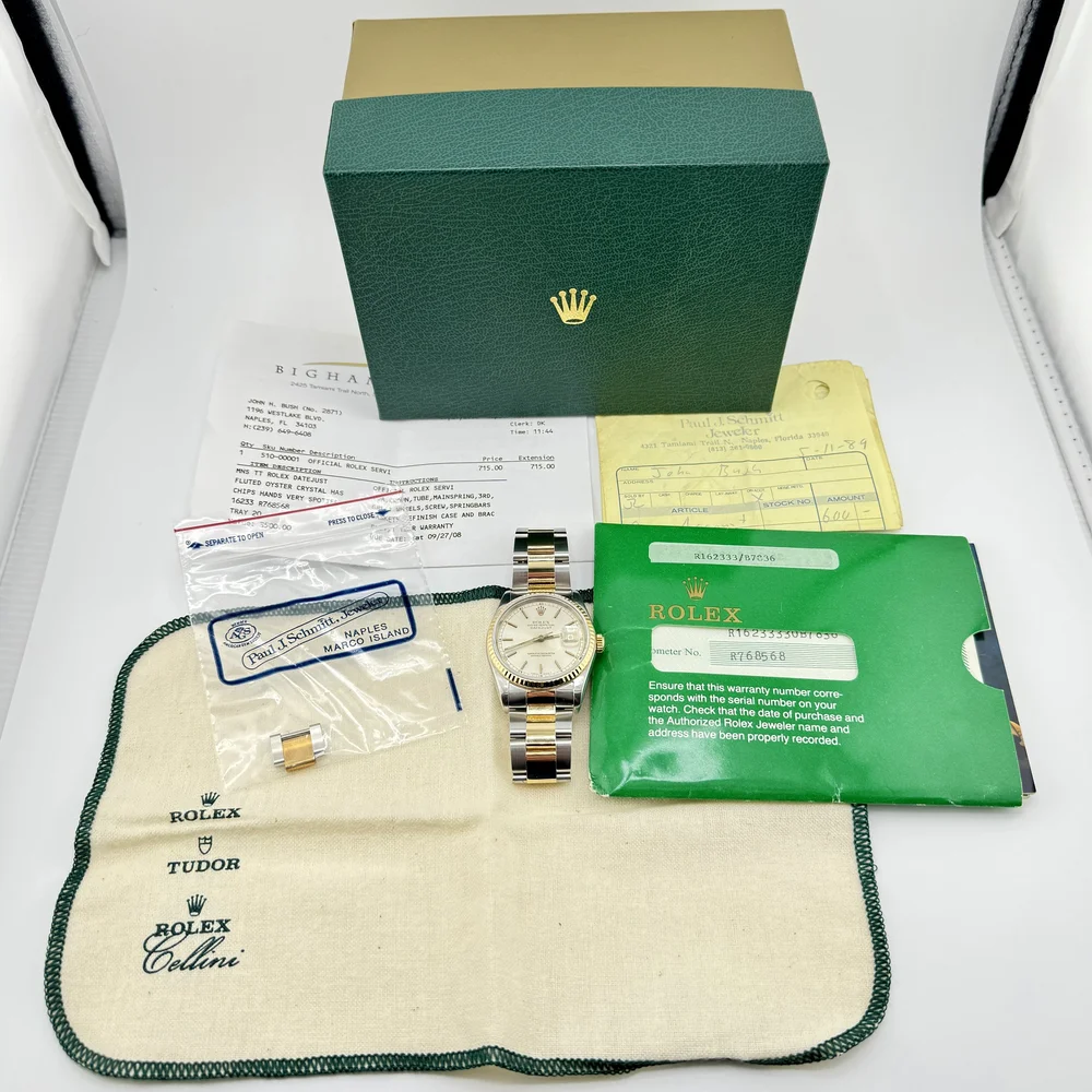 Rolex 箱 ROLEX DATEJUST 16233 STEEL & GOLD OYSTER SILVER DIAL AUTO