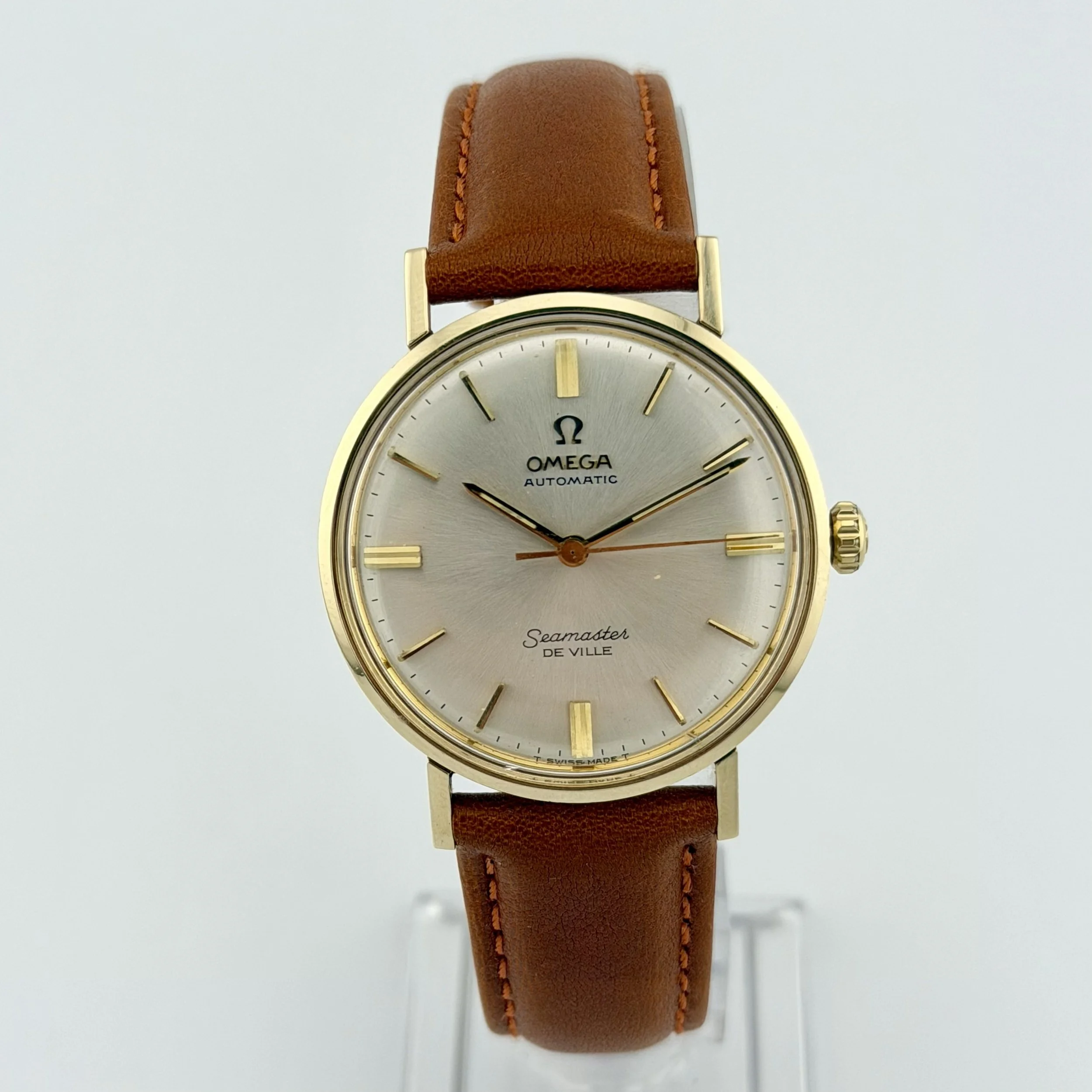 OMEGA SEAMASTER DE VILLE 1966 VINTAGE 14K YELLOW GOLD LEATHER STRAP WHITE DIAL