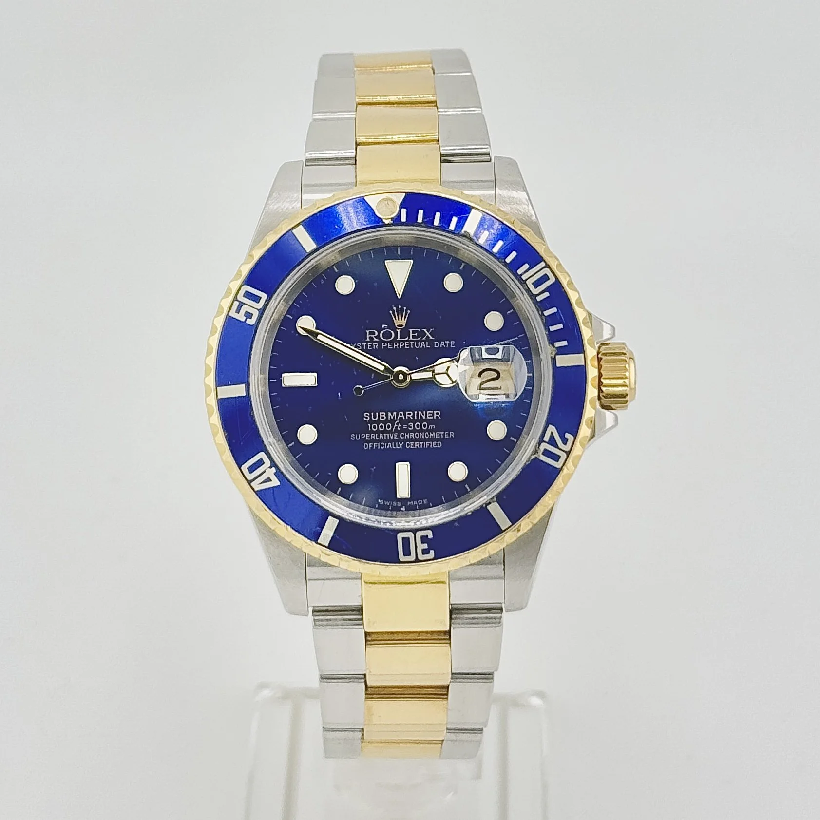 ROLEX SUBMARINER DATE 16613 STEEL & GOLD BLUE DIAL/BEZEL AUTO 40MM B+P 2004