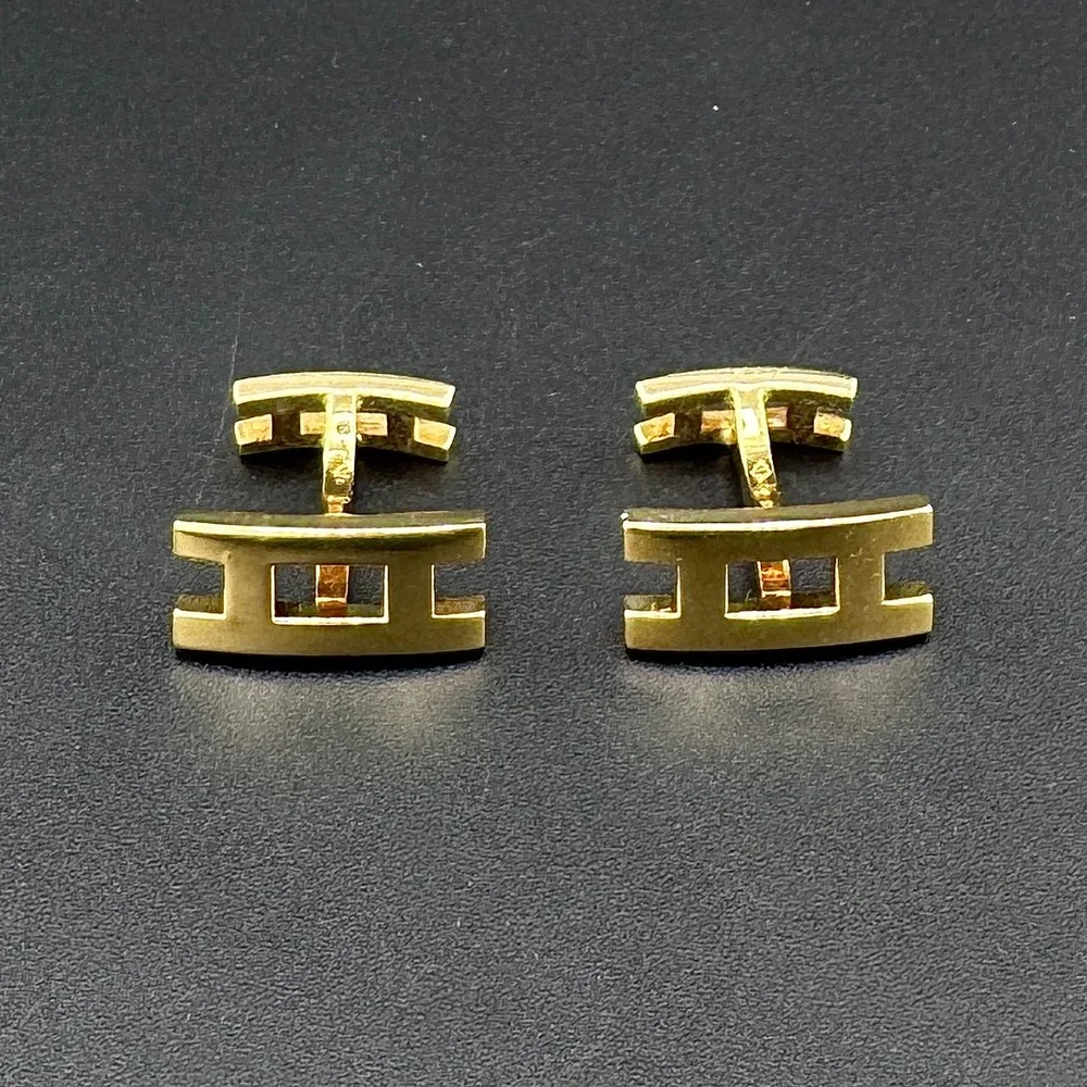 Hermes Cufflinks Silver Lot - PAIR OF HERMES YELLOW GOLD