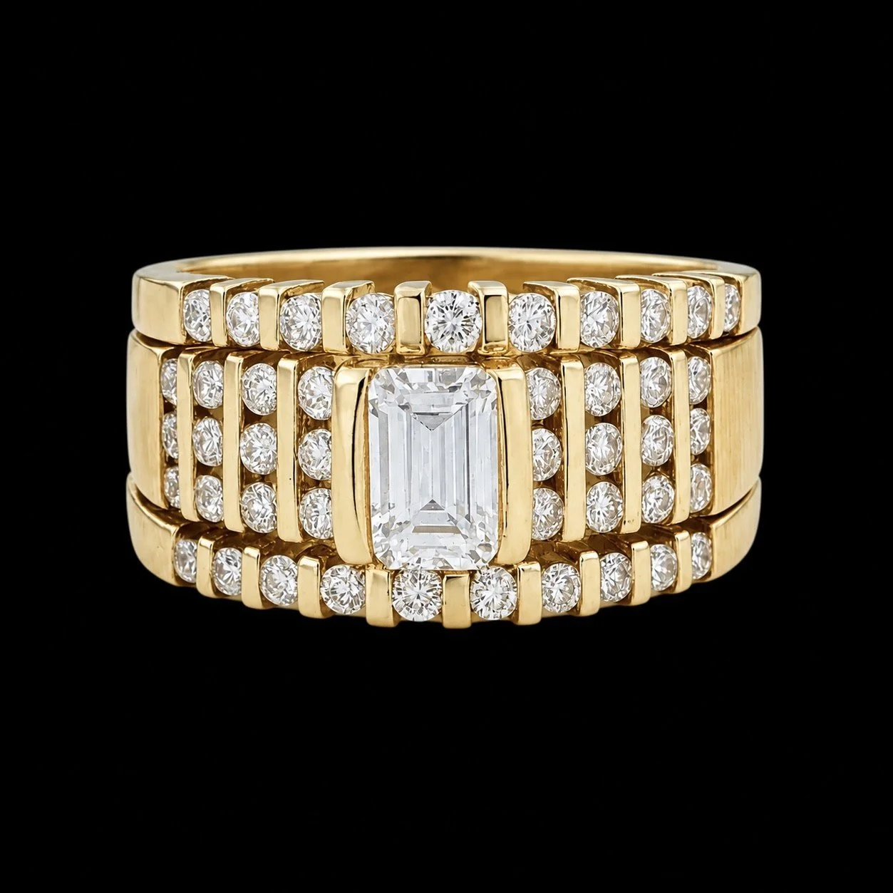 3 Ring Set G.I.A Certified Center Diamond Engagement and matching Wedding Bands