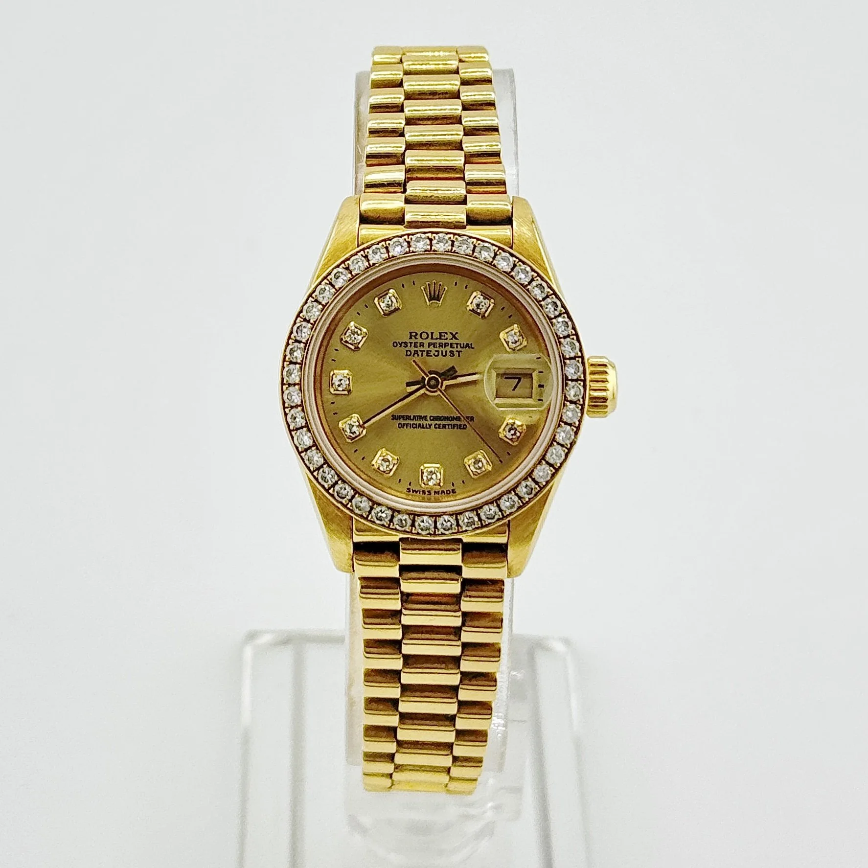LADIES ROLEX PRESIDENT DATEJUST 69178 18K YG DIAMOND DIAL/BEZEL 26MM 1985 BOX