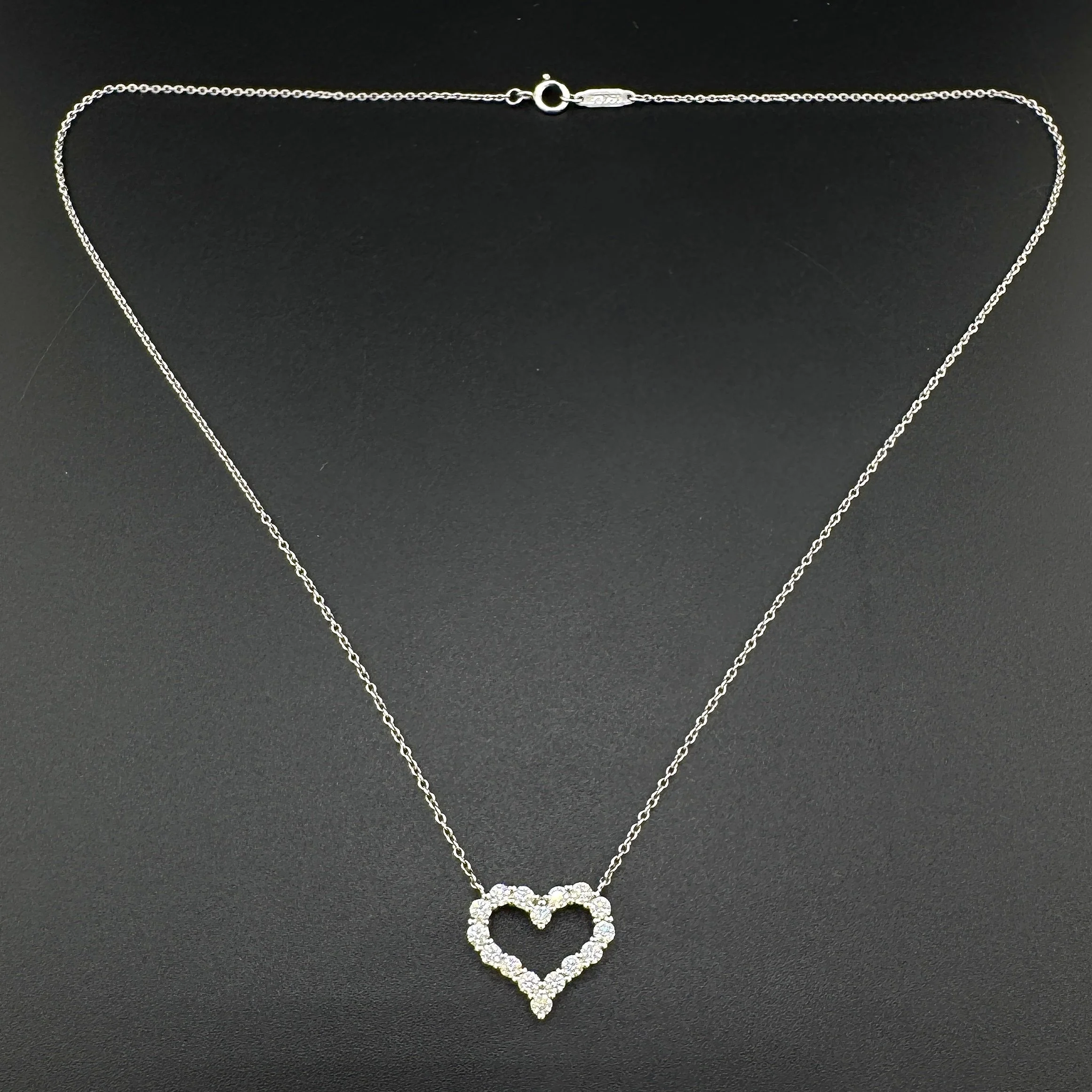 TIFFANY & CO 0.54CTW DIAMOND HEART PENDANT NECKLACE - PLATINUM - 16" - BOX