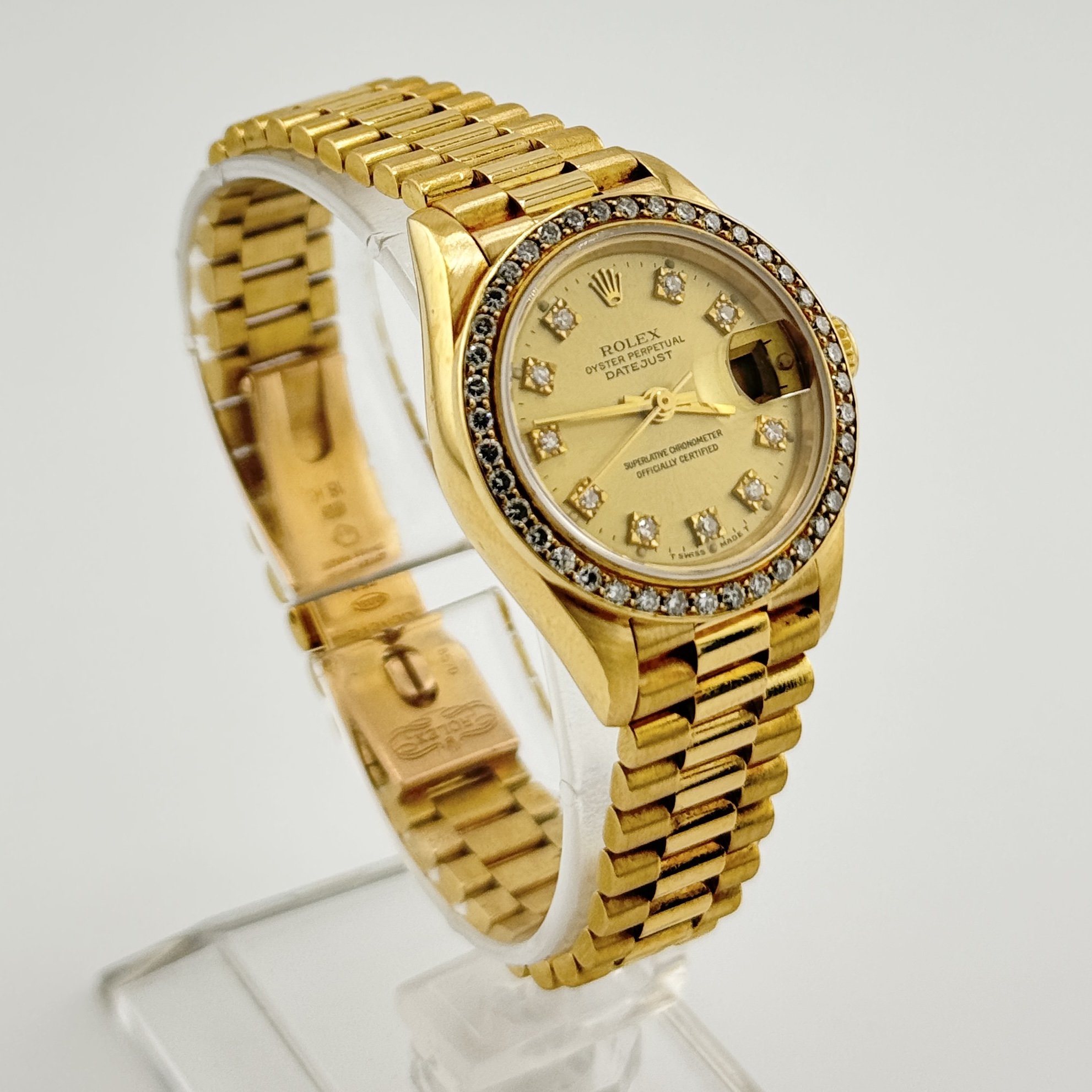 LADIES ROLEX PRESIDENT DATEJUST 69178 18K YG DIAMOND DIAL / BEZEL 26MM B+P 1996
