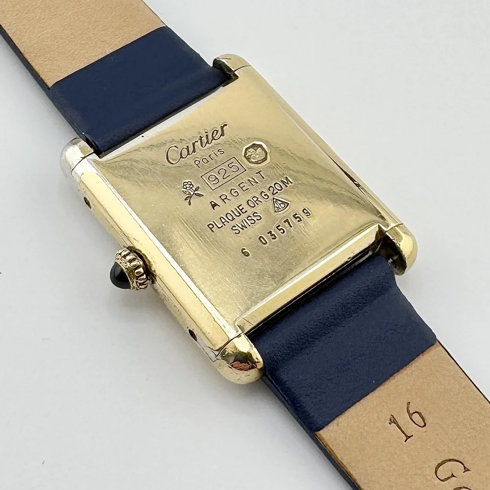 VINTAGE MUST DE CARTIER TANK VERMEIL 925 GOLD CASE BLACK DIAL