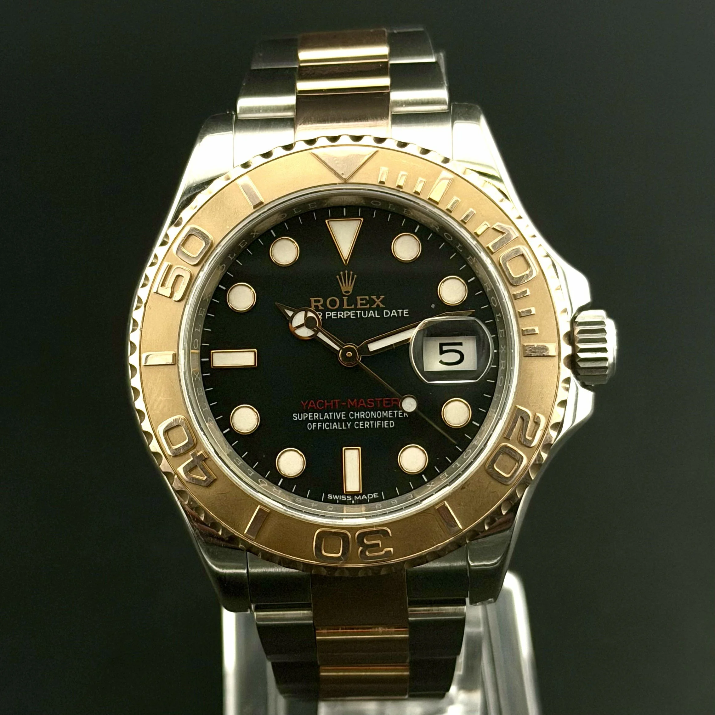 ROLEX YATCH-MASTER 18K ROSE GOLD/STEEL BLACK DIAL 40MM 116621 MENS WATCH