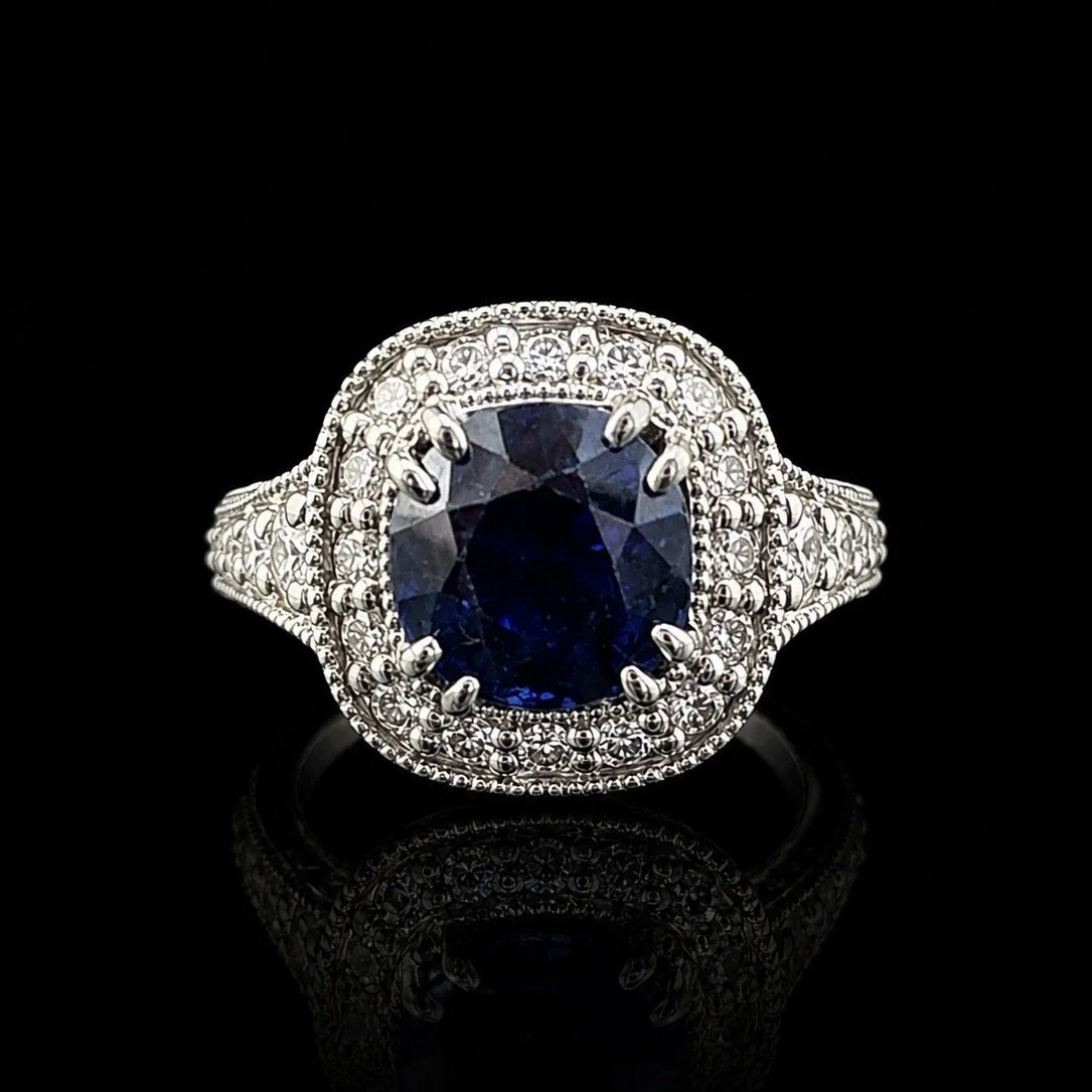 G.I.A  Certified Blue Sapphire and Diamond Ring