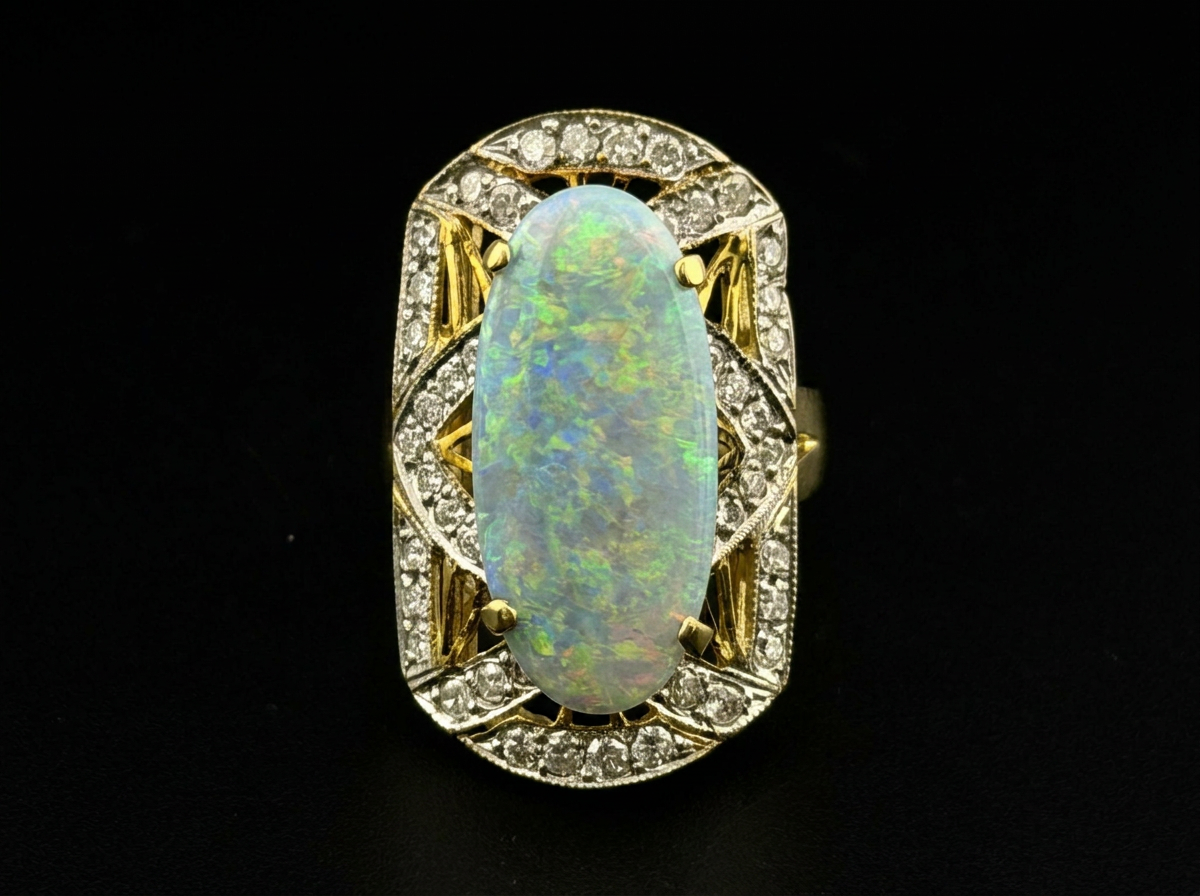 Fire Opal and Diamond Cocktail Ring