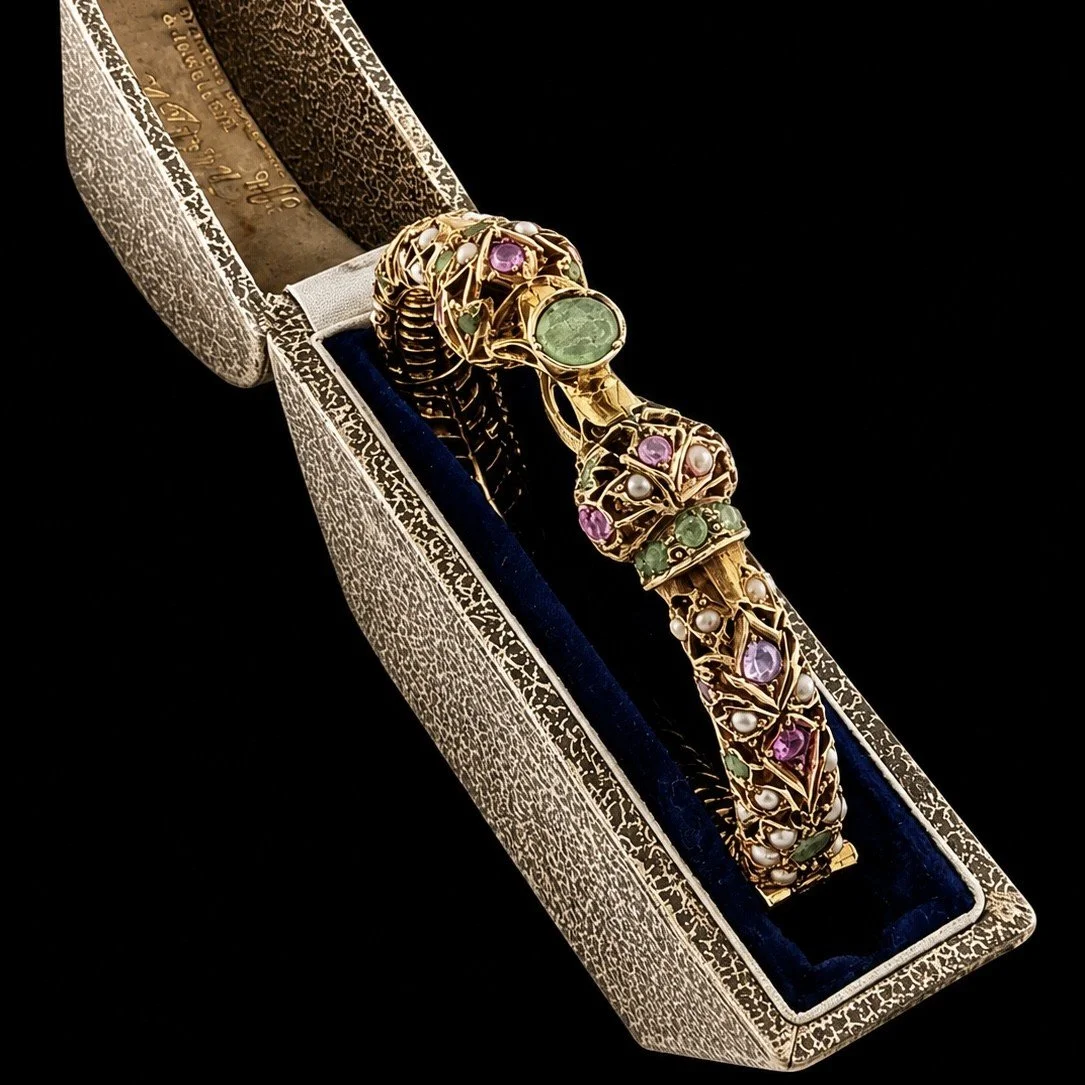 Emerald, Ruby, Seed Pearl Bangle Bracelet