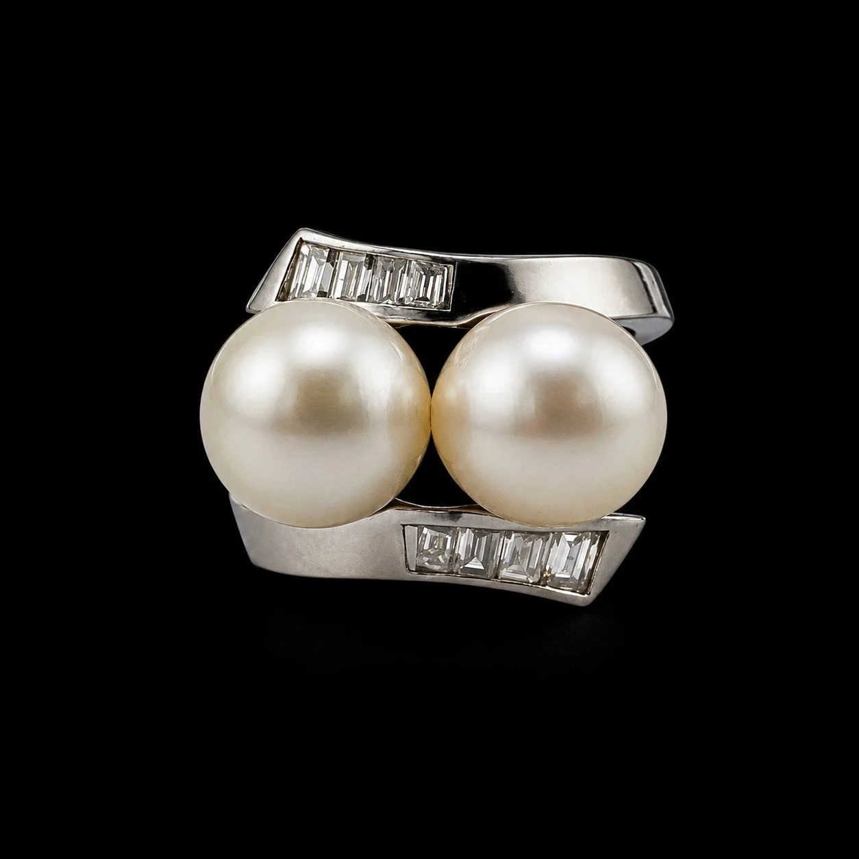 Vintage Pearl and Diamond Bypass Cocktail Ring