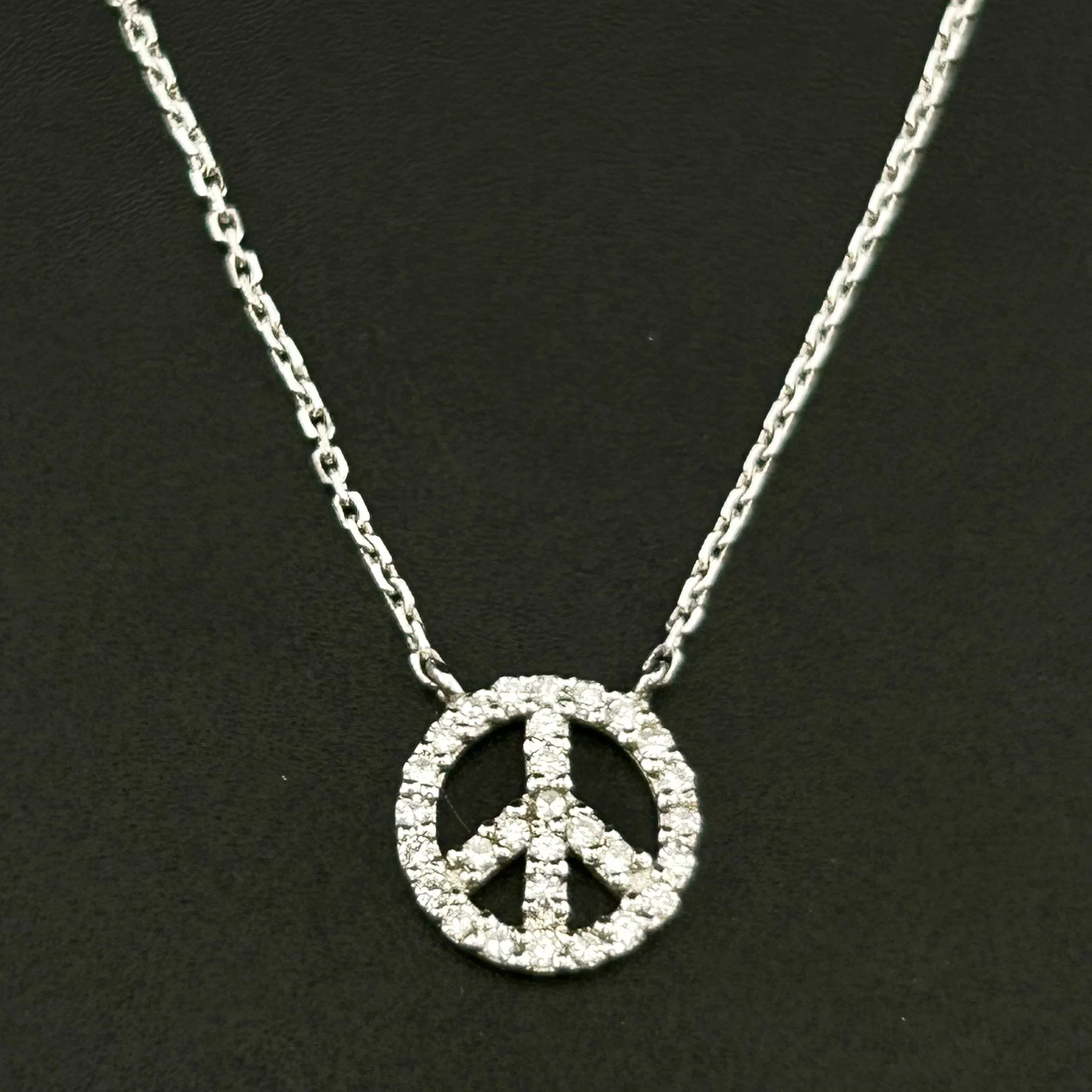 DIAMOND PEACE SIGN PENDANT NECKLACE 14K WHITE GOLD .15 CTW
