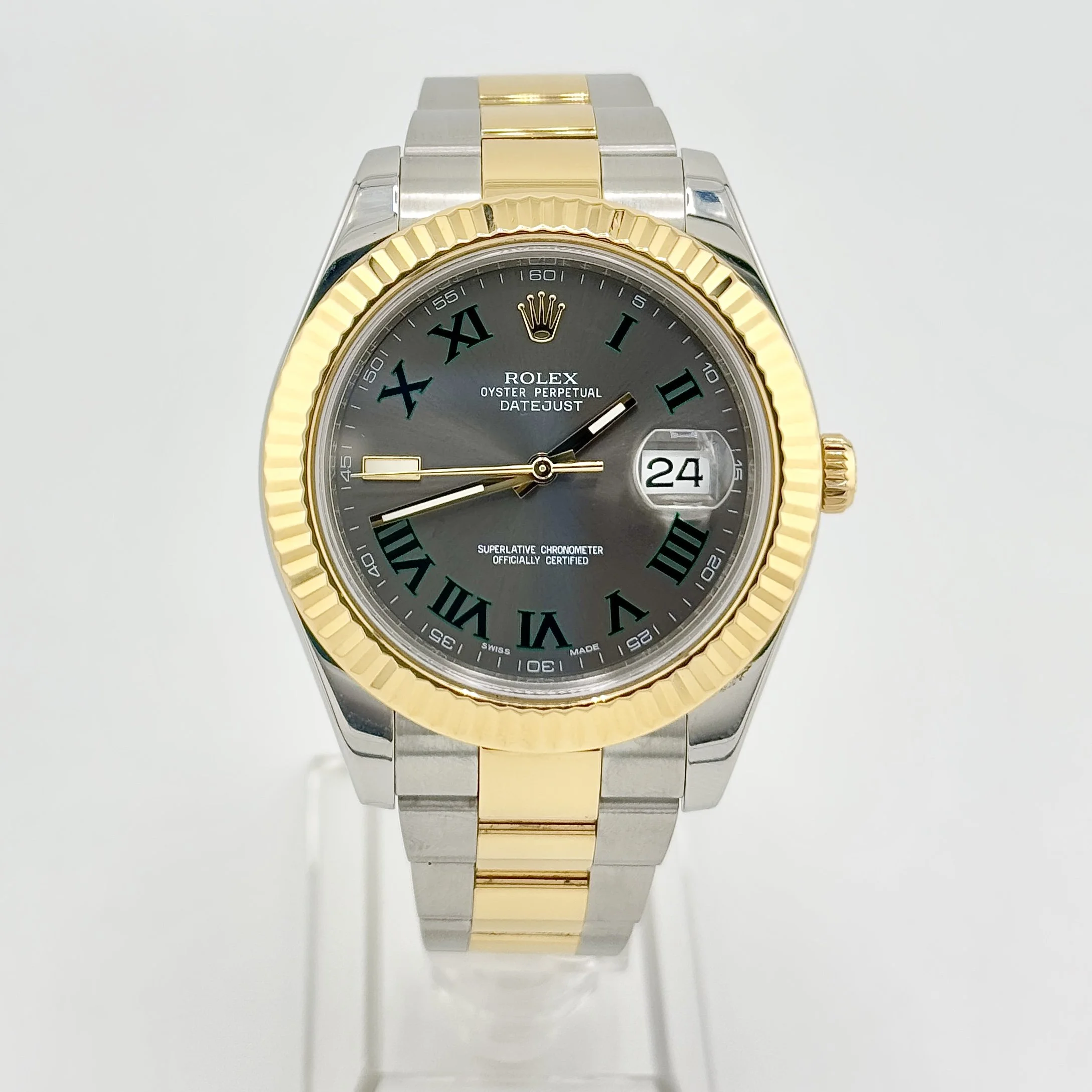 ROLEX DATEJUST II 116333 WIMBLEDON STEEL & GOLD SLATE ROMAN DIAL 41MM B+P 2011