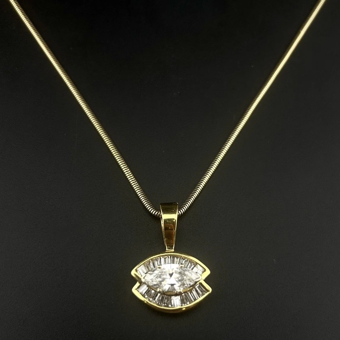 1.5CT MARQUISE & 2CTW BAGUETTE DIAMOND EYE PENDANT NECKLACE - 18K/14K YG - 17" - 3.5CTW