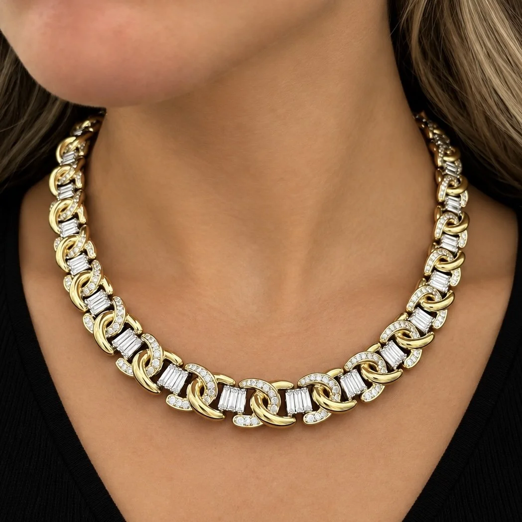 Two-Tone Gold Diamond Link Necklace