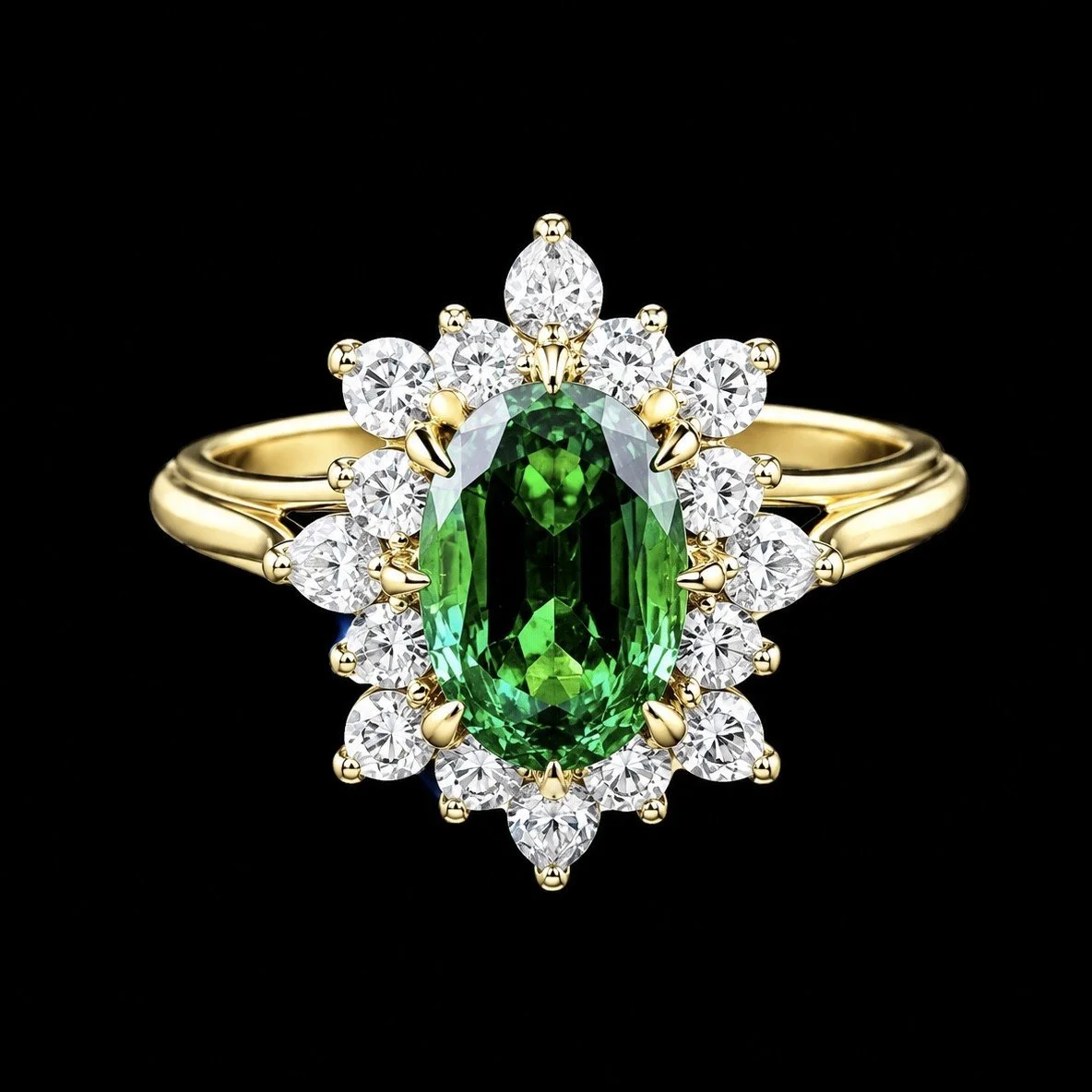 Green Tourmaline and Diamond Ring
