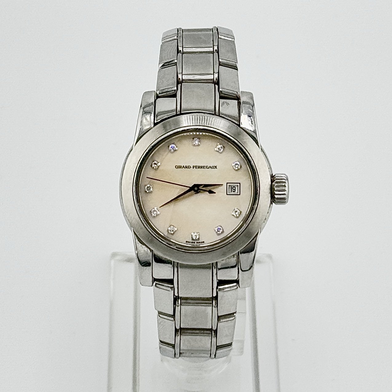 LADIES GIRARD PERREGAUX 8039 DATE MOP DIAMOND DIAL S/S AUTOMATIC 29MM BOX