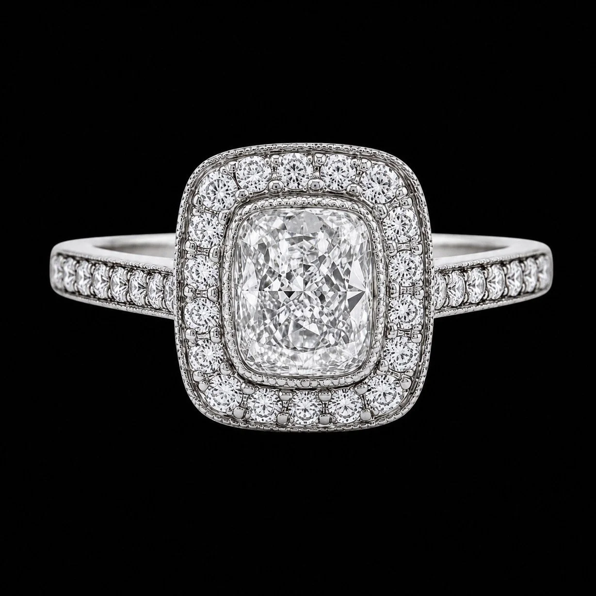 E.G.L Certified Center Diamond and Halo Engagement Ring