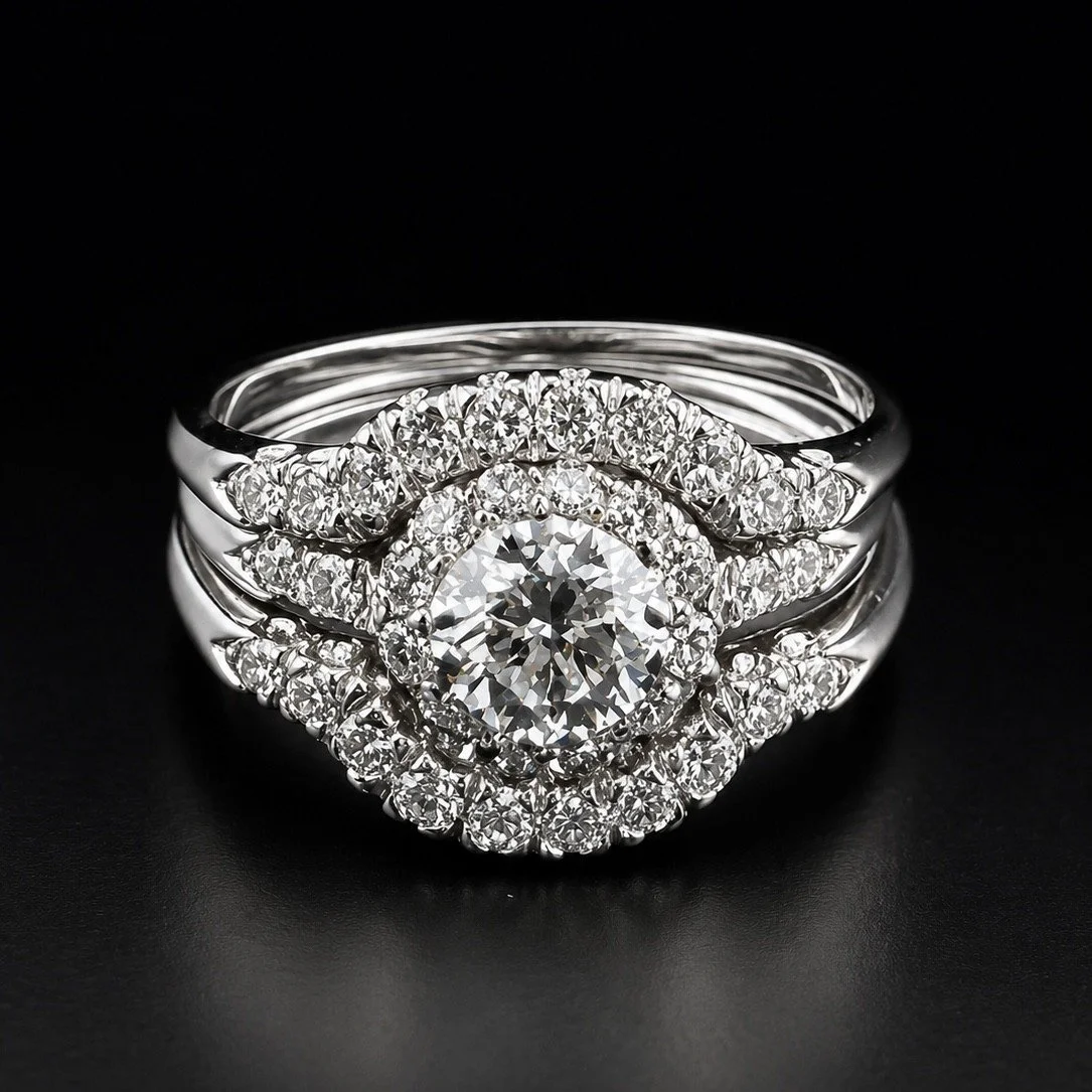 Diamond Set of 3 Rings, Engagement and Wedding Bands