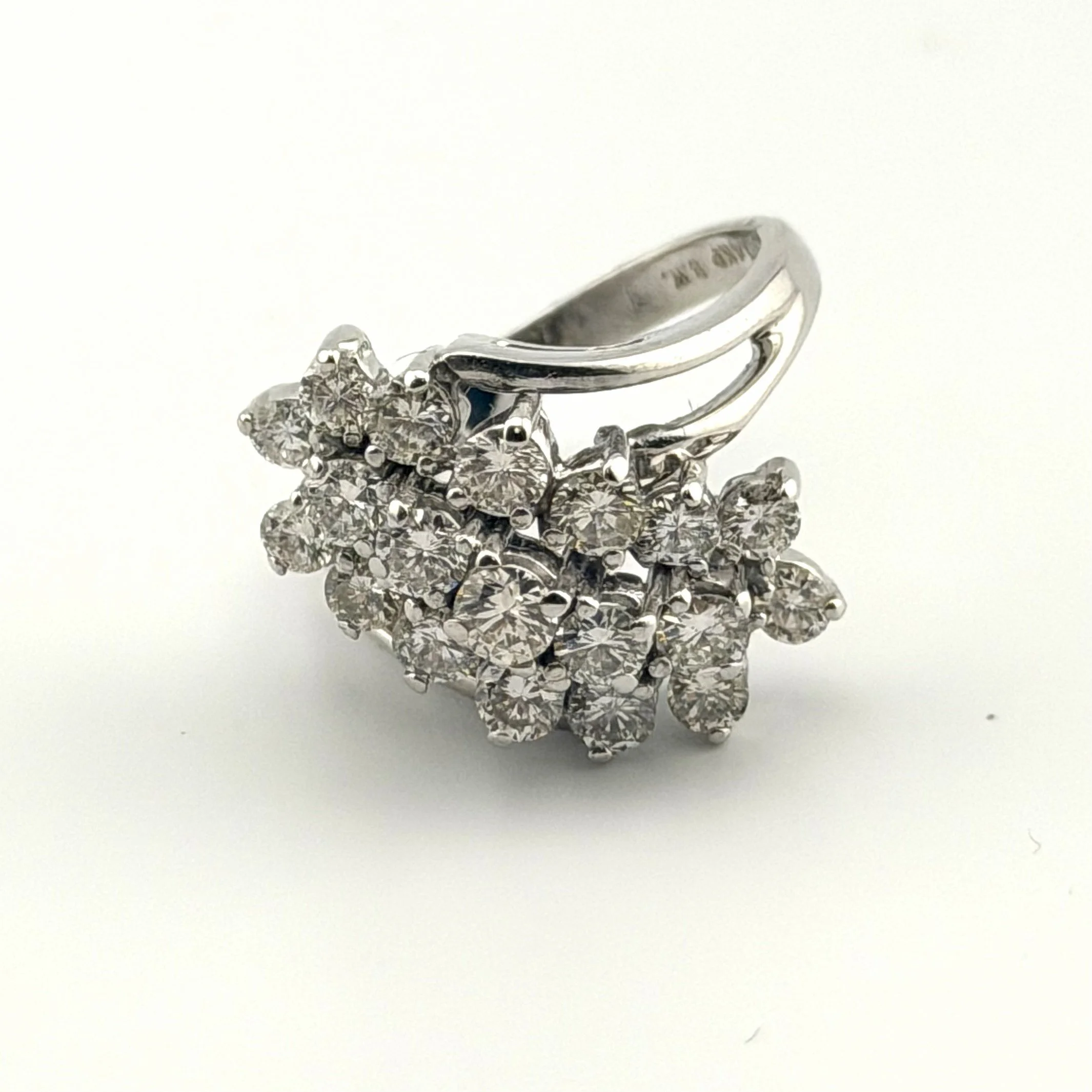 1.65 CTW DIAMOND CLUSTER RING 14K WHITE GOLD 19 DIAMONDS SIZE 6.5