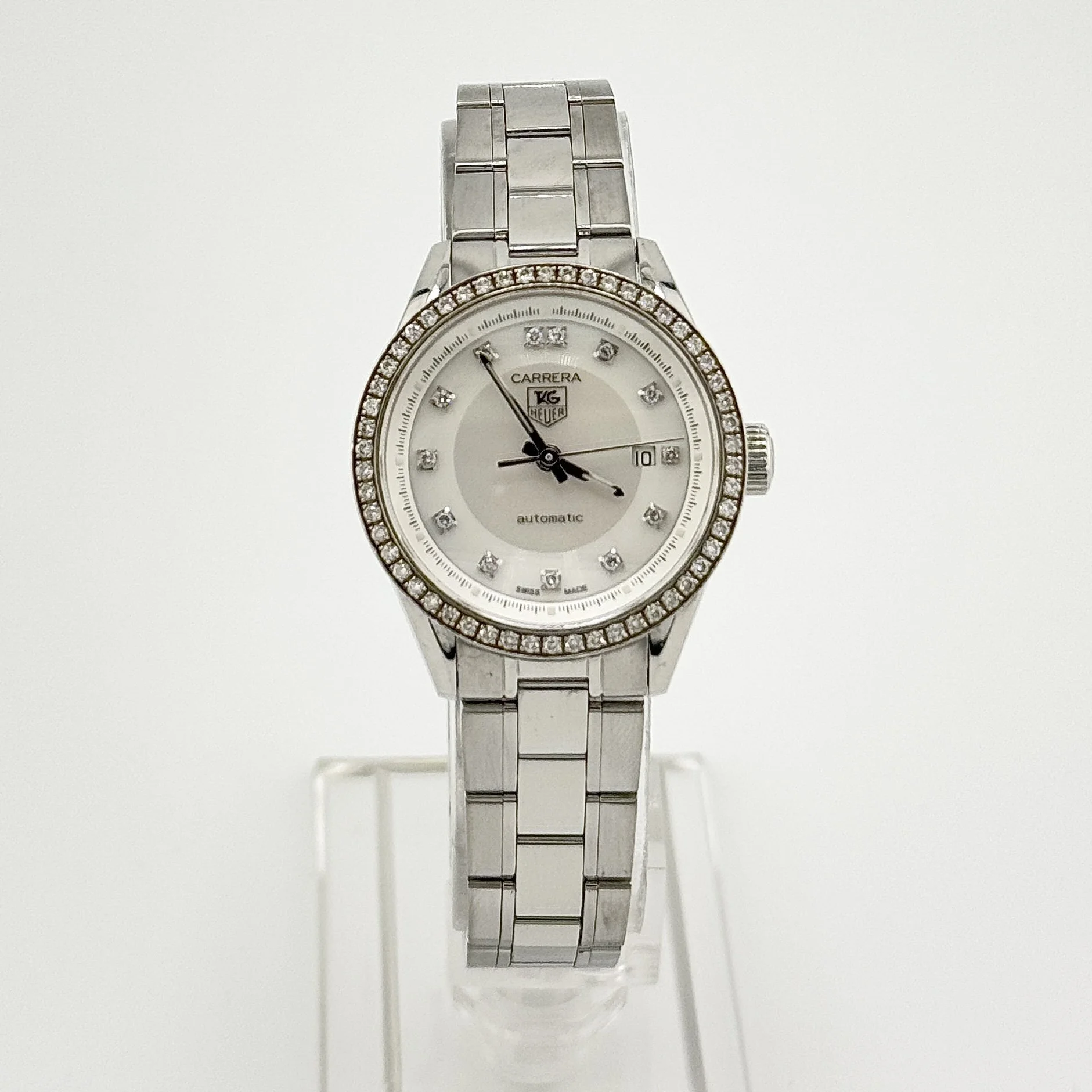 LADIES TAG HEUER CARRERA WV2413.BA0793 DIAMOND DIAL & BEZEL S/S AUTO 28MM BOX