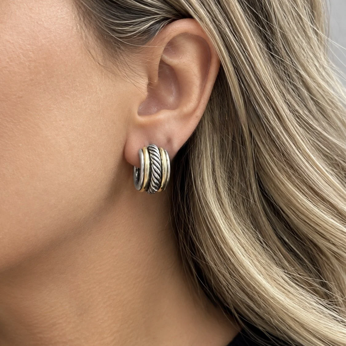 David Yurman Two-Tone Cable Hoop Earrings