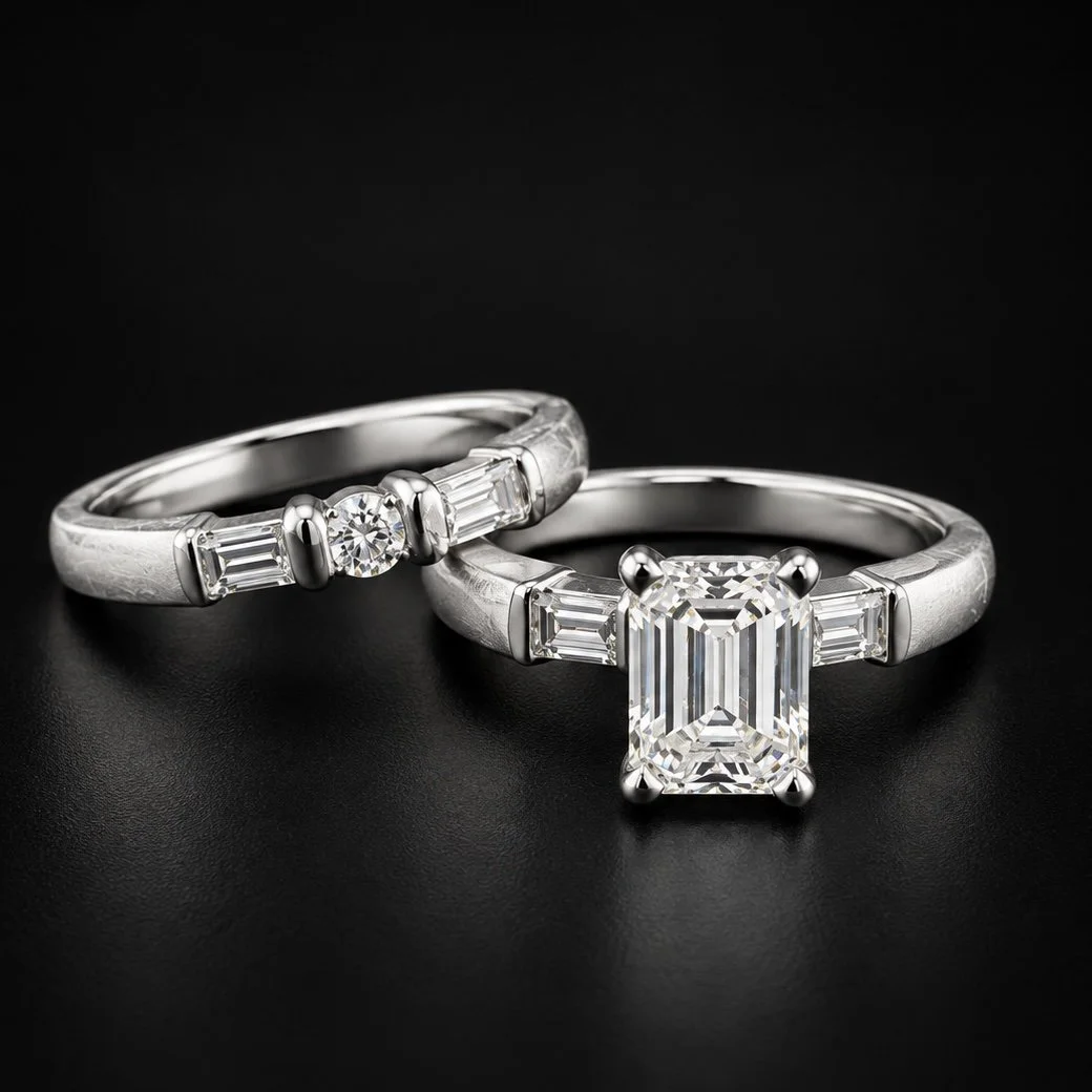 GIA Emerald-Cut Diamond Wedding Set