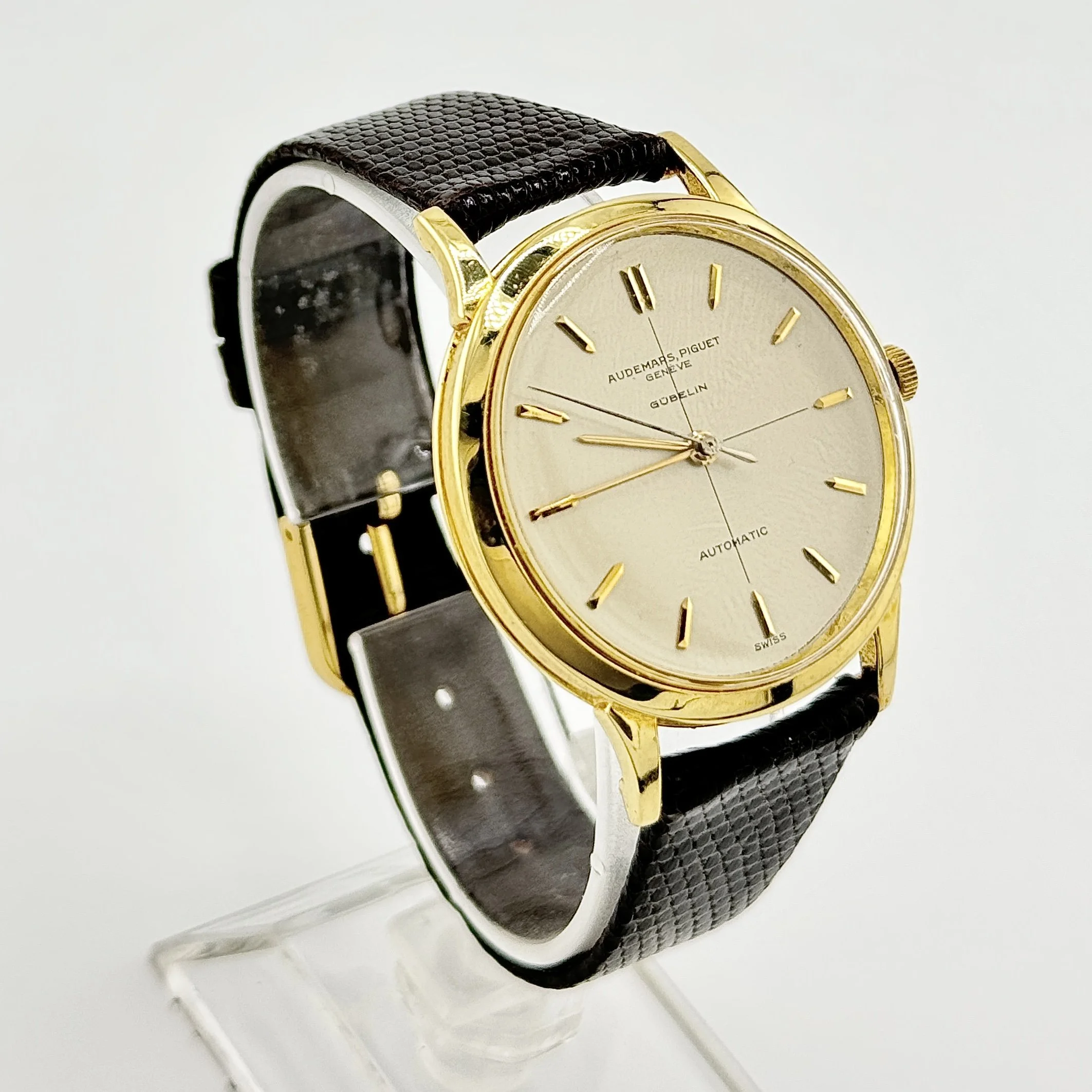 VINTAGE AUDEMARS PIGUET GUBELIN 18K YELLOW GOLD CROSSHAIR DIAL AUTO 35MM 1960S