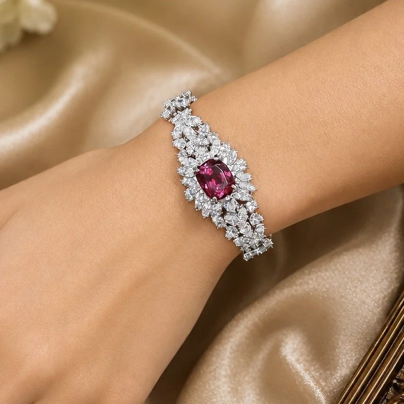 Vintage Articulated Pink Tourmaline and Diamond Bracelet