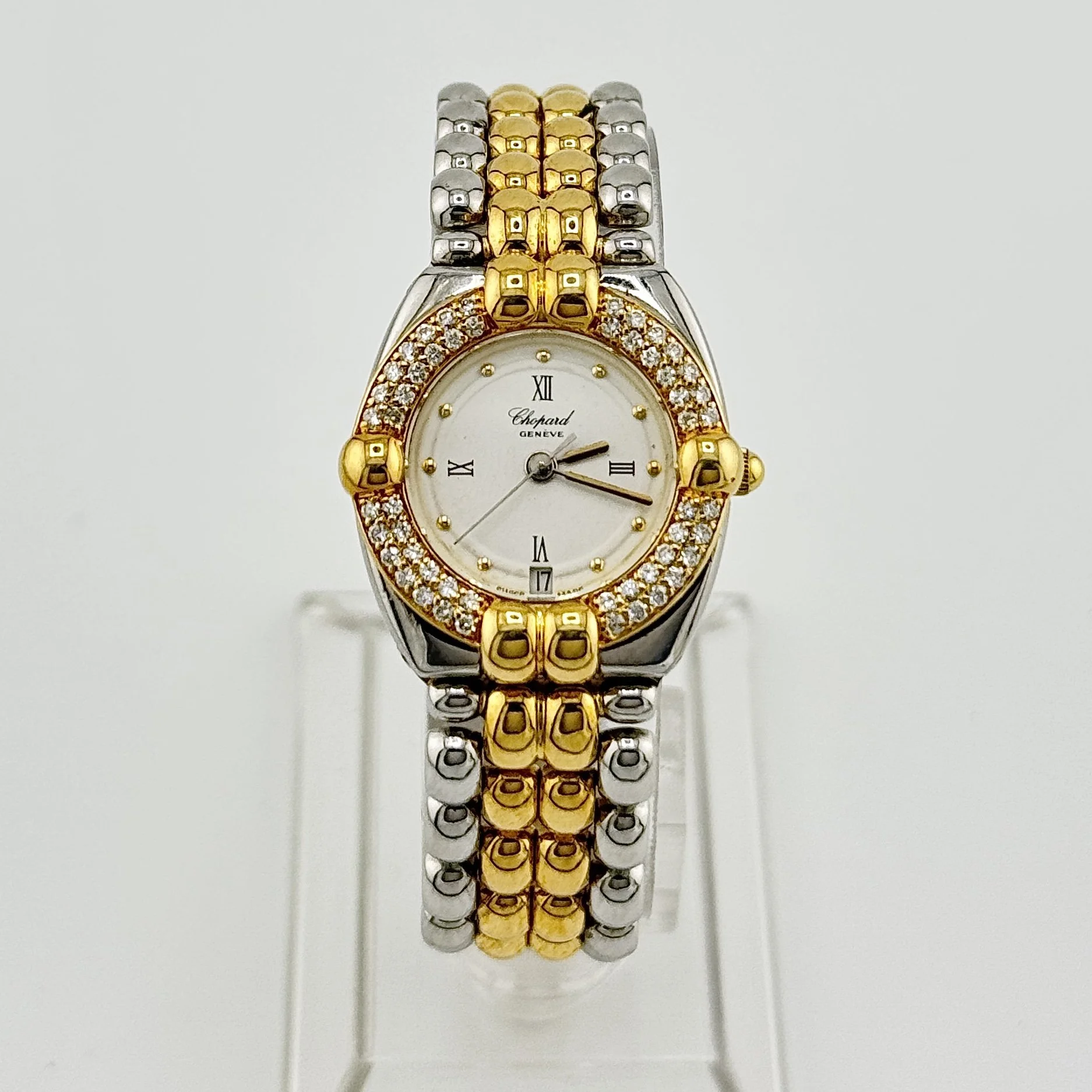 LADIES CHOPARD GSTAAD 32/8146 STEEL & GOLD DIAMOND BEZEL QUARTZ 24MM 1995