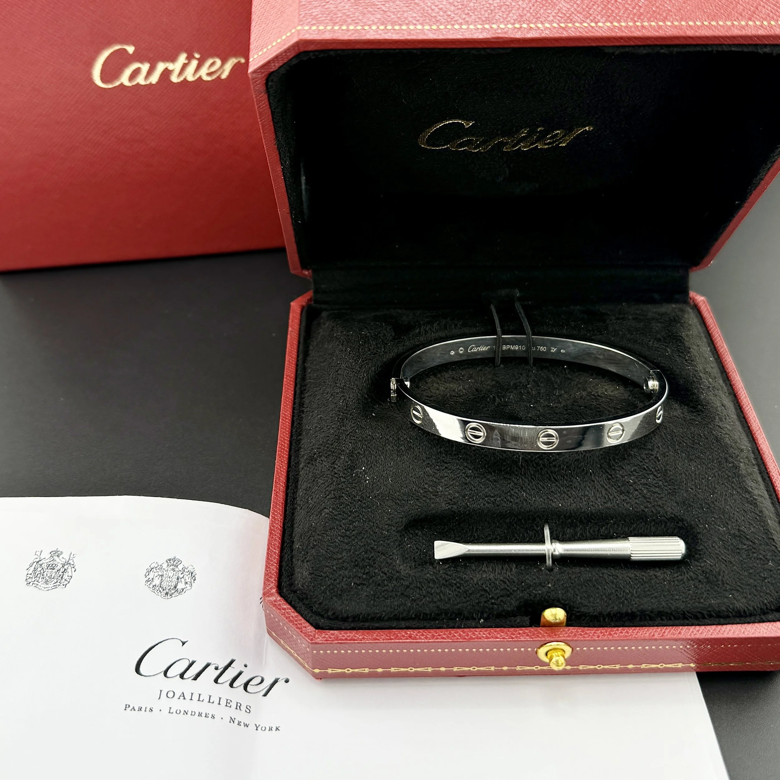 CARTIER LOVE BRACELET - 18K WHITE GOLD - SIZE 18 - BOX / SCREWDRIVER / RECEIPT