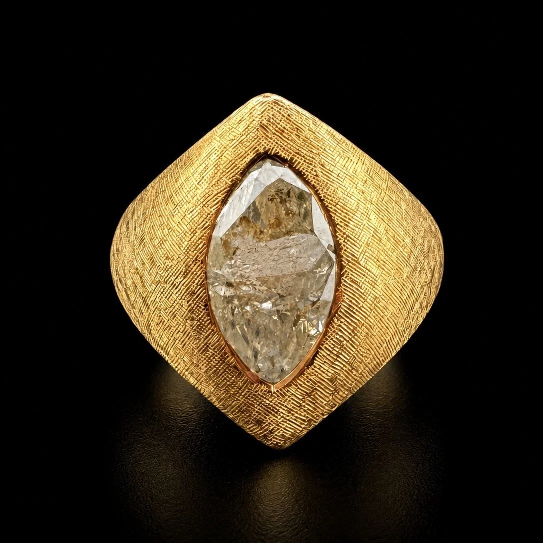 Textured Gold Marquise Diamond Ring
