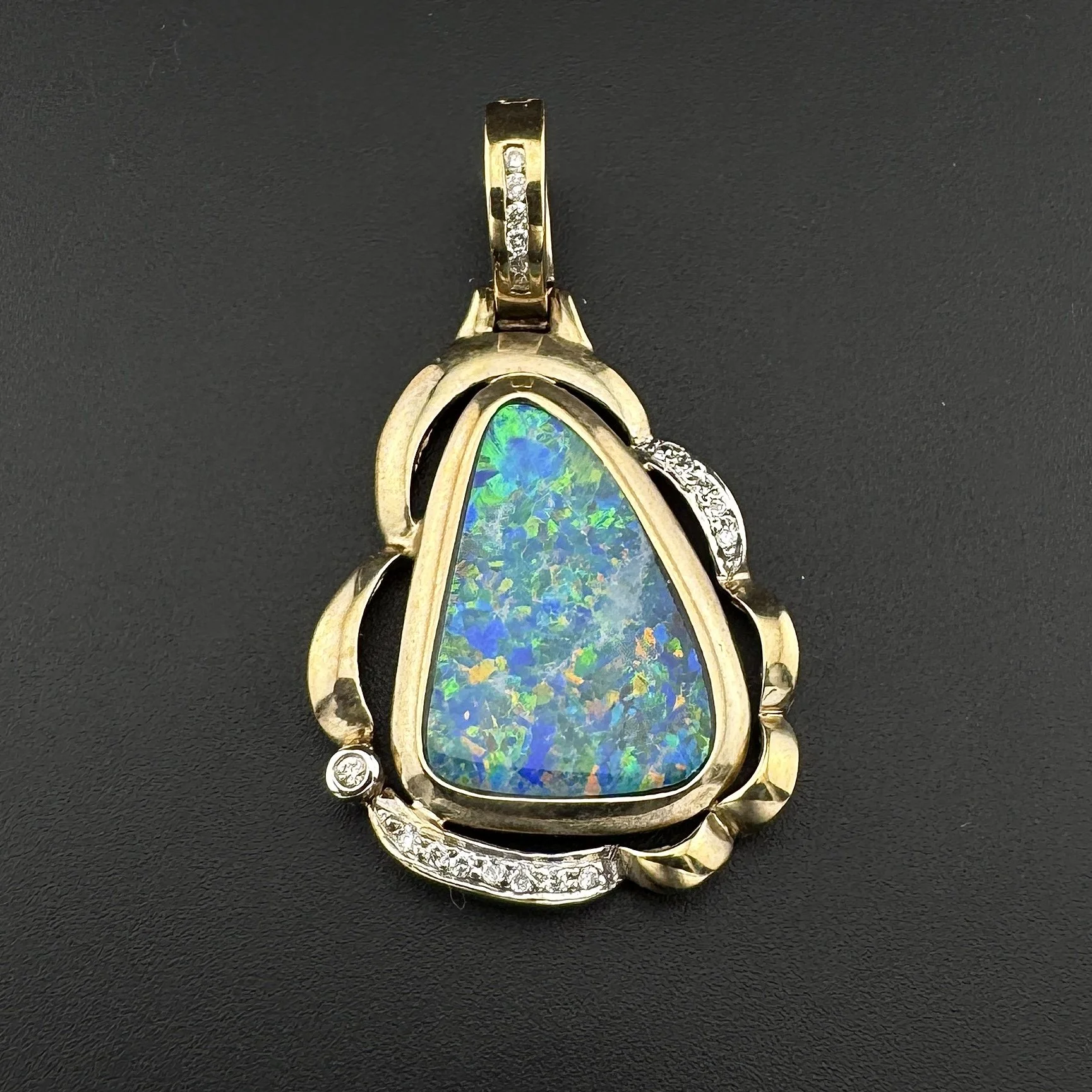 BOULDER OPAL & 0.42CTW ROUND DIAMOND PENDANT - 14K YELLOW GOLD
