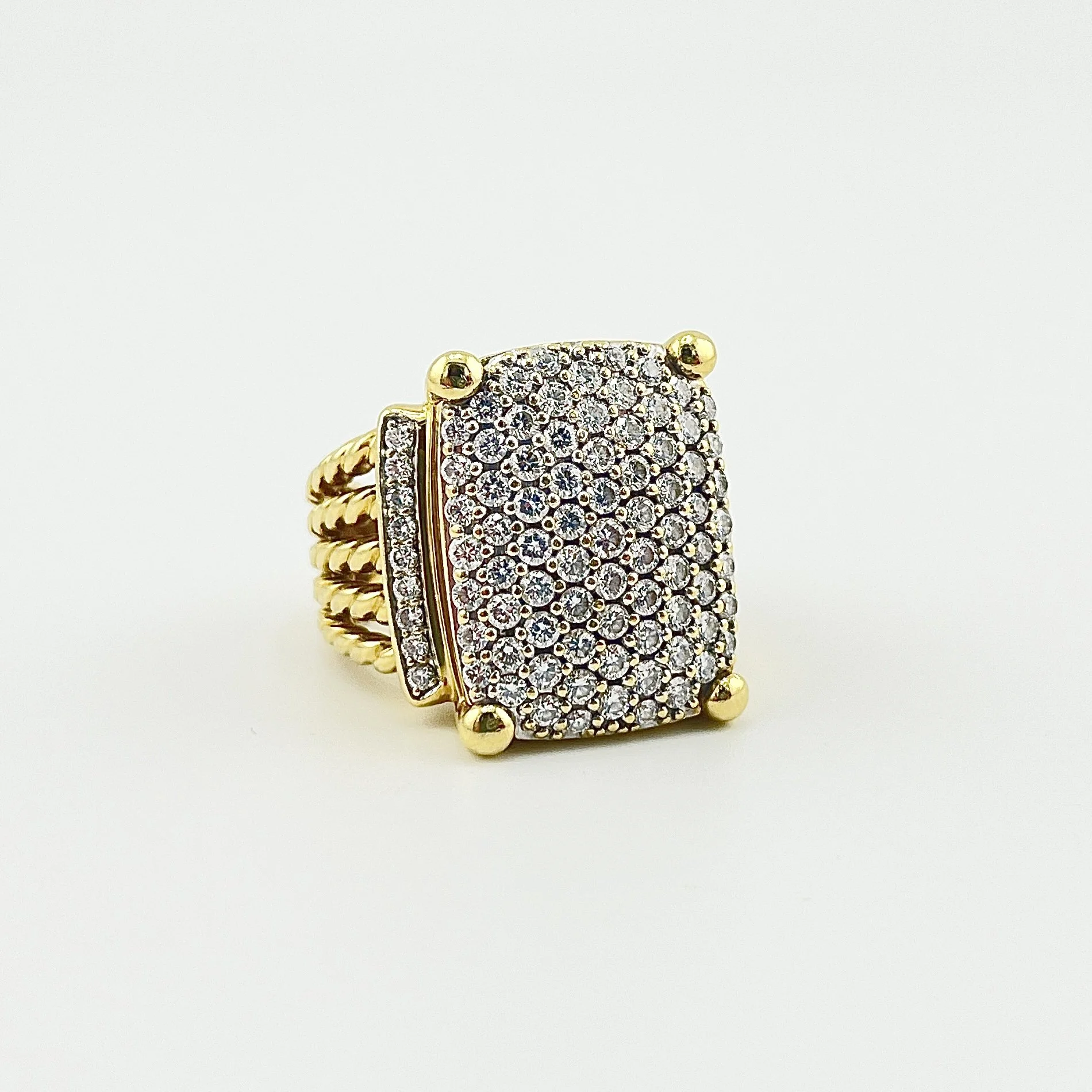 DAVID YURMAN 20X16 WHEATON 2.06CTW VS2 G PAVE DIAMOND 18K GOLD RING SZ 7 BOX