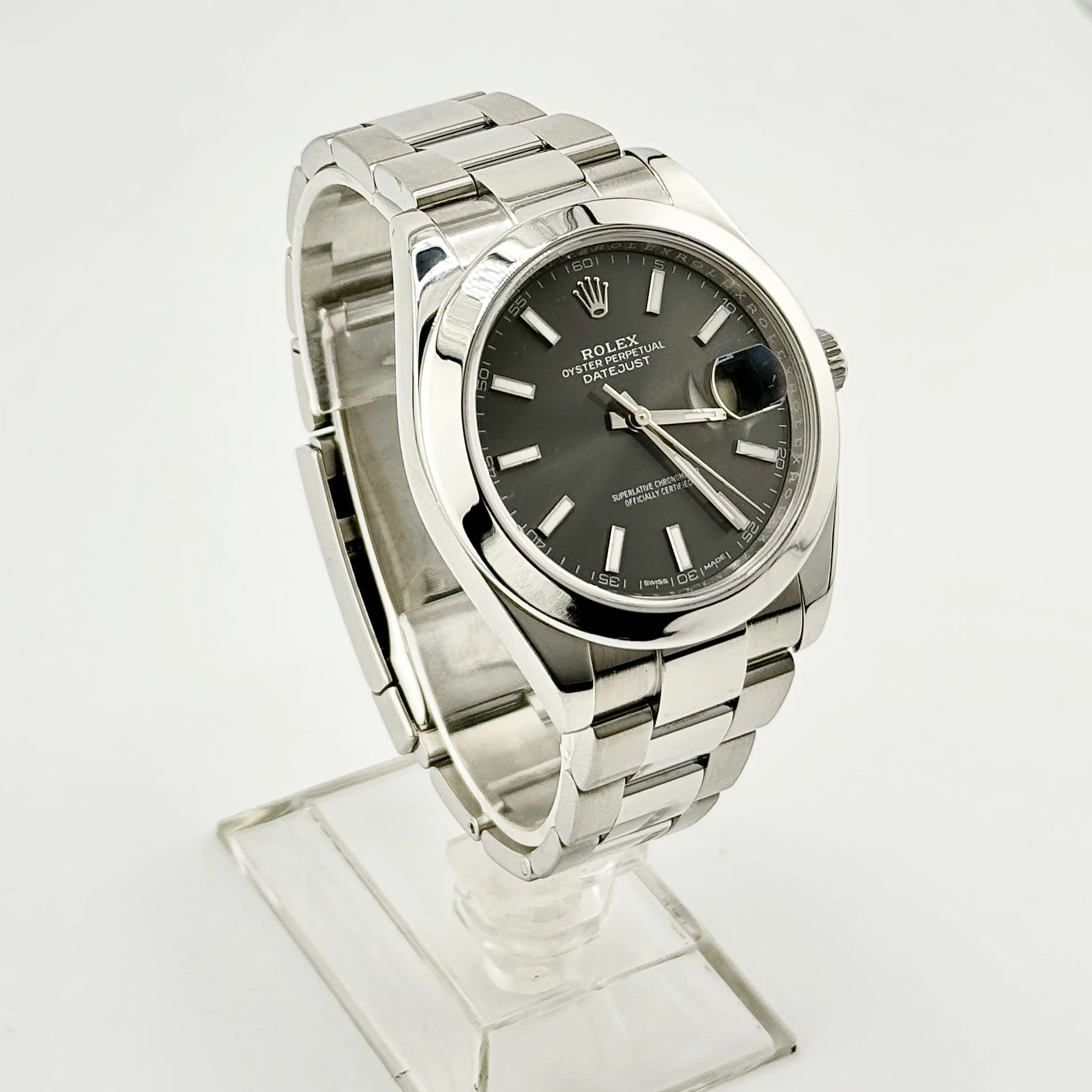 ROLEX DATEJUST 126300 OYSTER SMOOTH BEZEL SLATE DIAL S/S AUTO 41MM BOOKLET