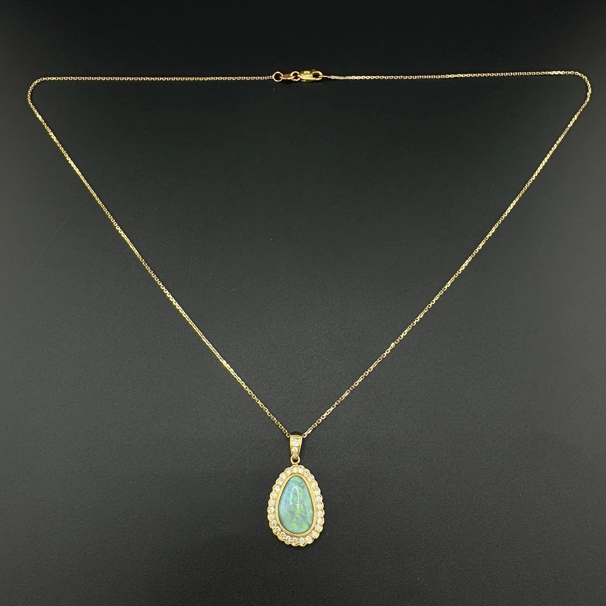 AUSTRALIAN WHITE OPAL & 0.30CTW ROUND DIAMOND NECKLACE - 18K / 14K YG - 18"