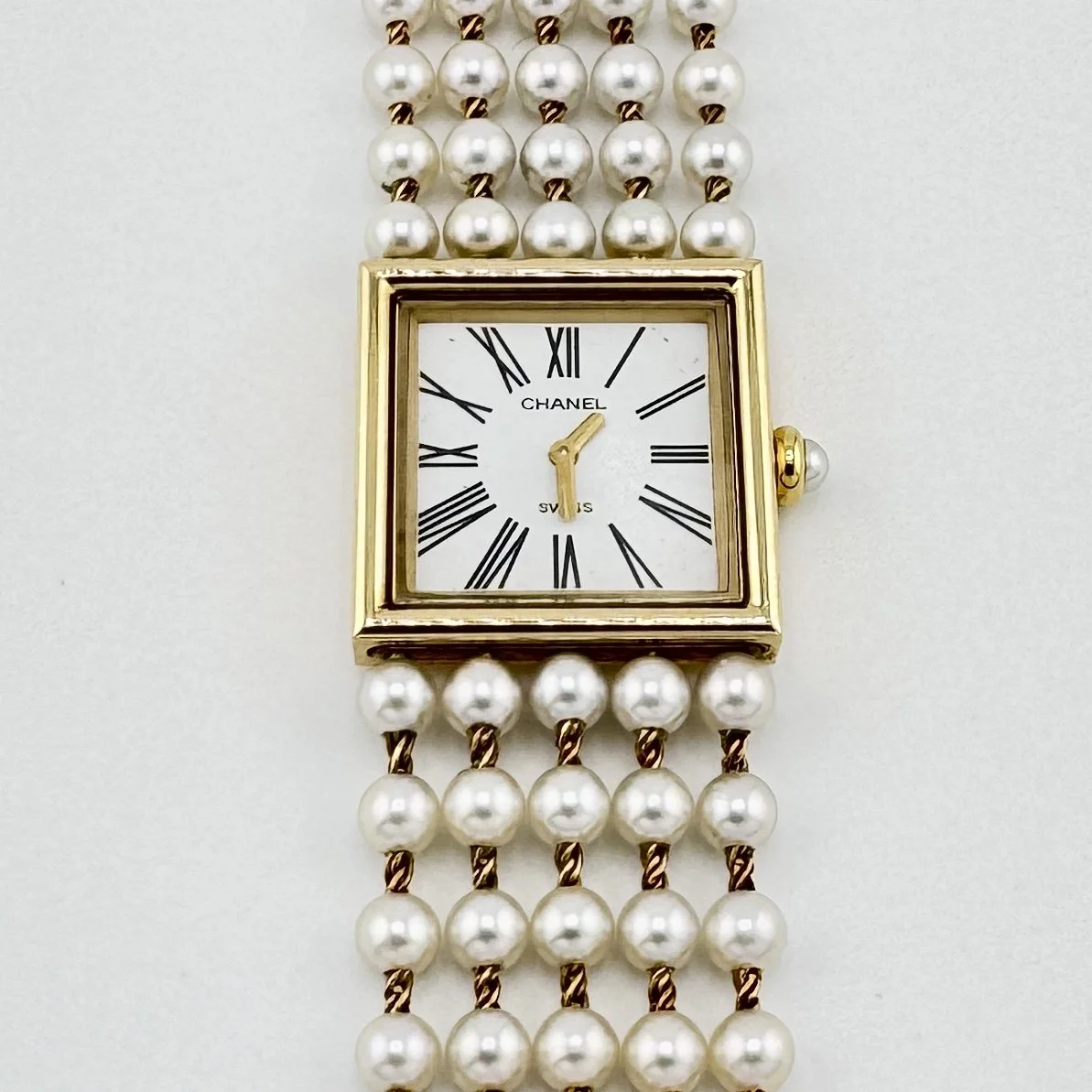 LADIES CHANEL MADEMOISELLE H0007 18K YELLOW GOLD PEARL BRACELET QUARTZ 22MM 1989