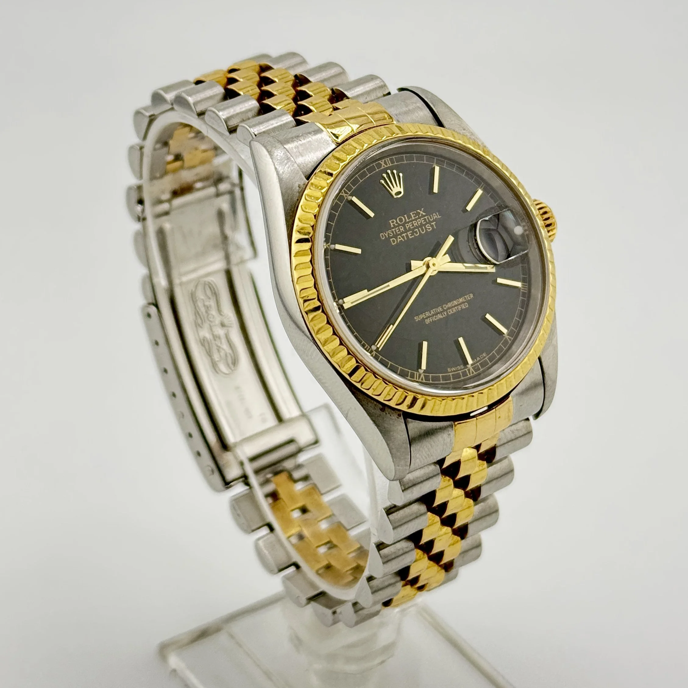 ROLEX DATEJUST 16233 STEEL & GOLD JUBILEE BLACK DIAL AUTO 36MM 1991