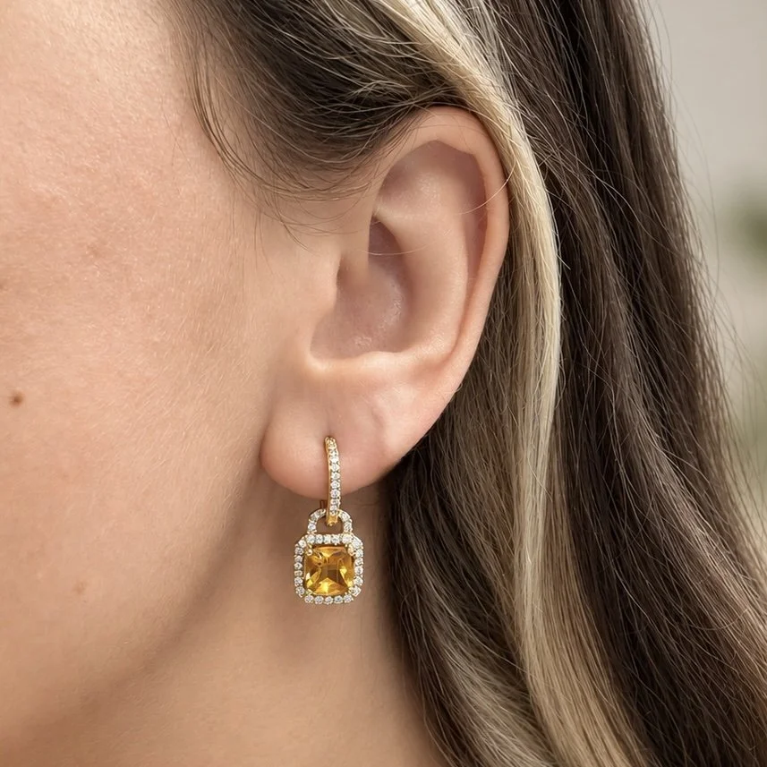 Citrine and Diamond Convertible Huggie Drop Earrings