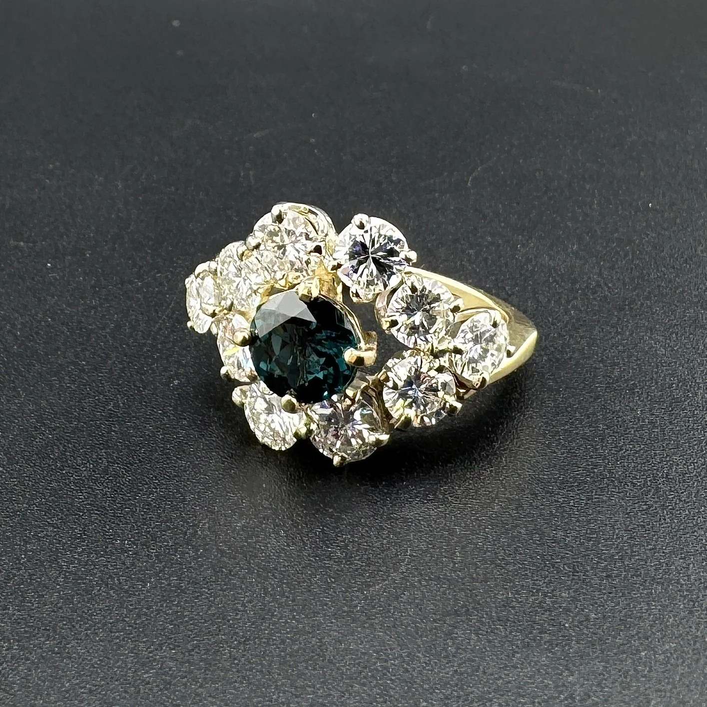 1.2CT ROUND Tourmaline & 3.5CTW ROUND DIAMOND RING - 18K YELLOW GOLD - SZ 6