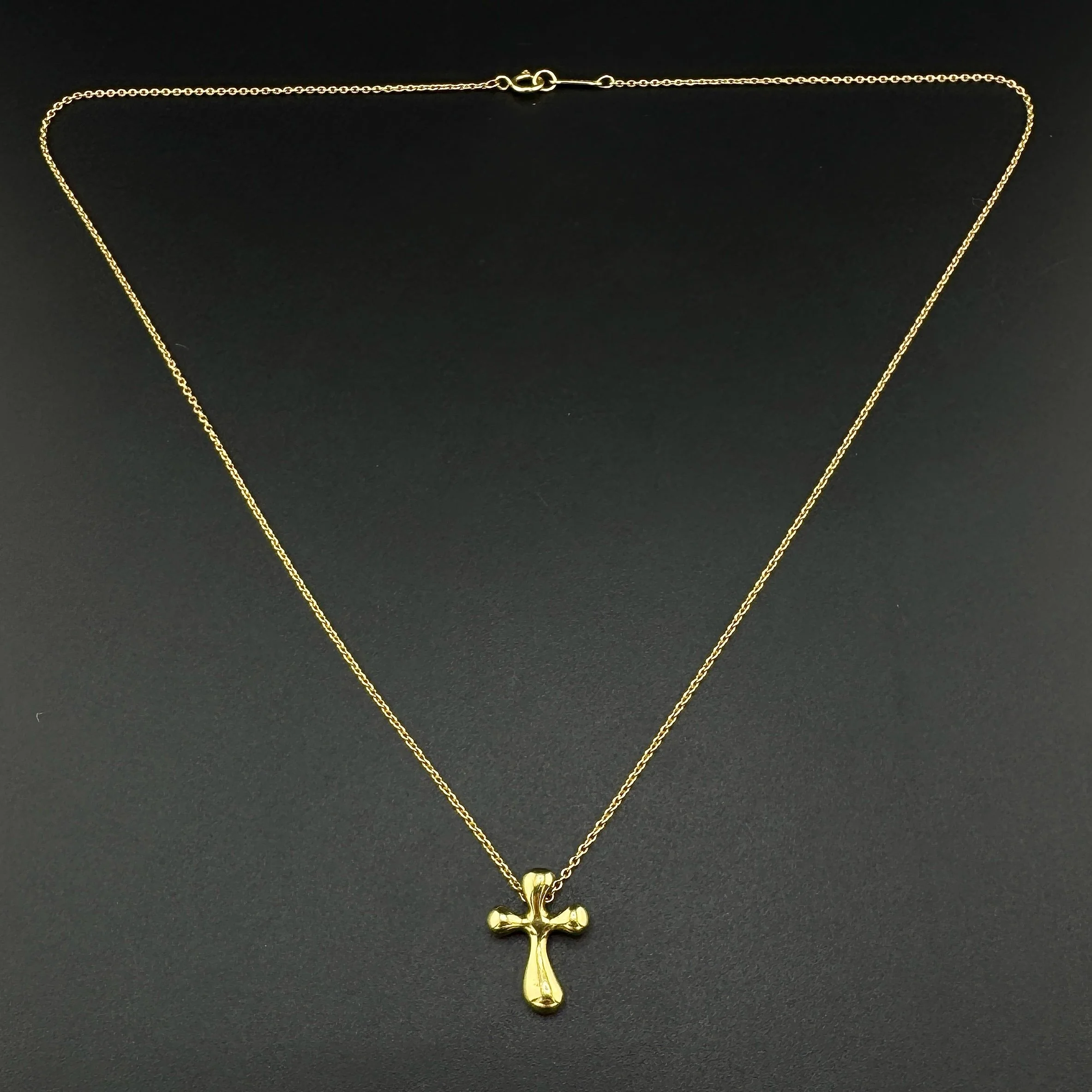 TIFFANY & CO ELSA PERETTI 12MM CROSS PENDANT NECKLACE - 18K YELLOW GOLD - 16"