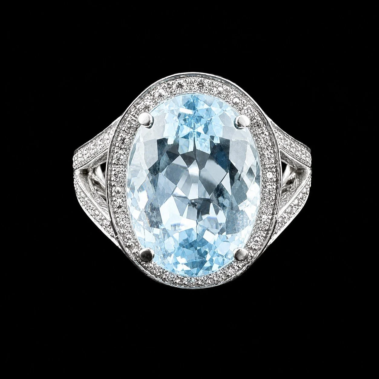 Aquamarine and Diamond Halo Cocktail Ring