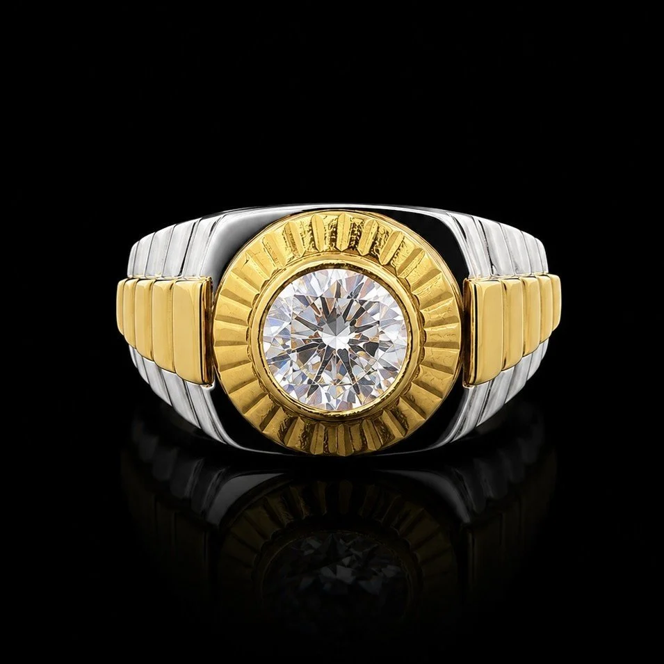 Two-Tone Diamond Rolex Style Pinky Ring