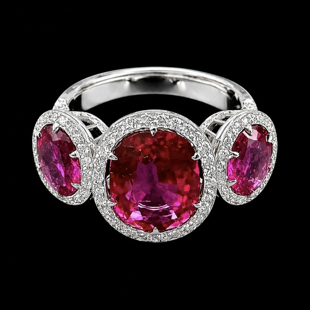Pink Tourmaline 3 Stone Cocktail Ring